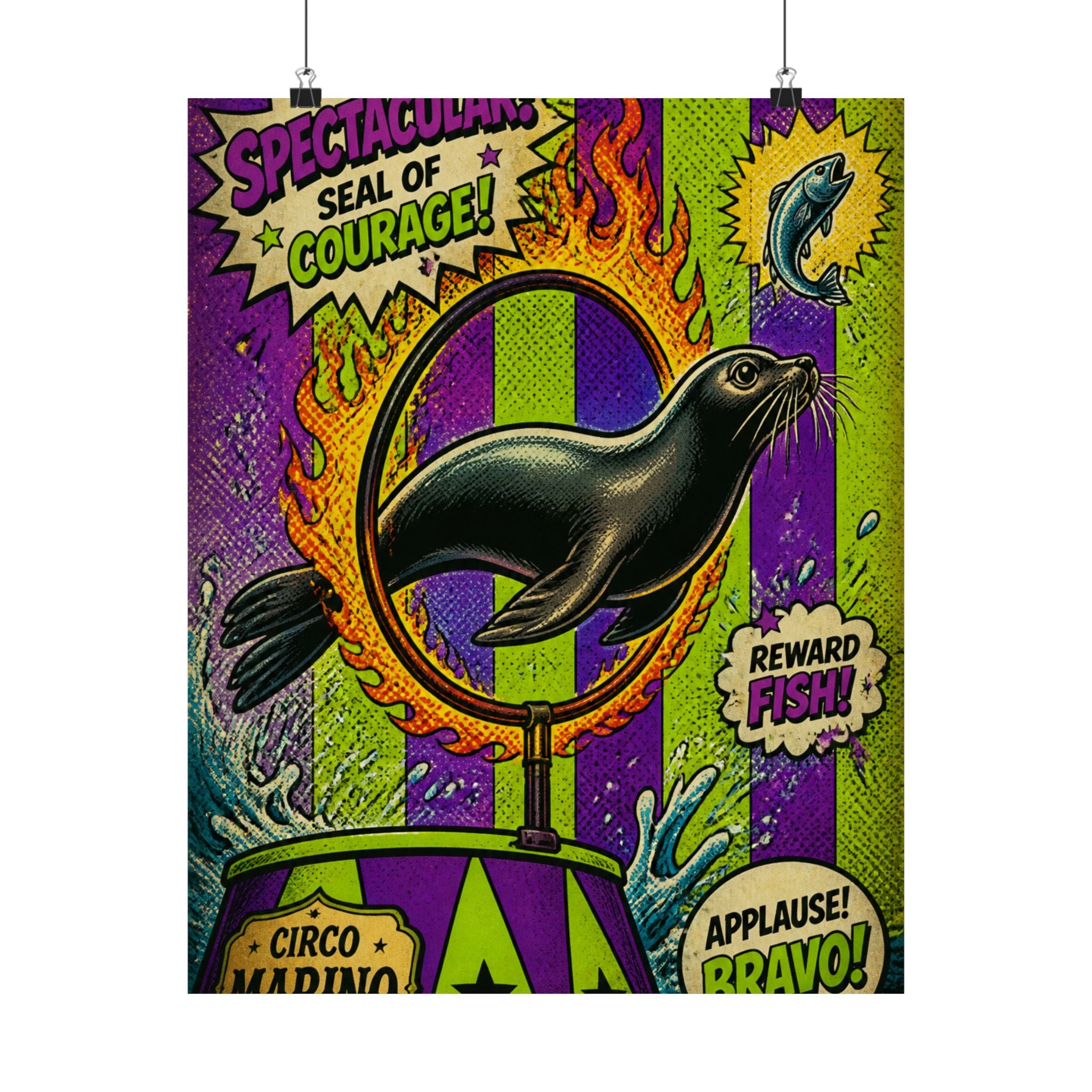 Seal Fire Hoop Wall Art Poster 24×36 Pop Art Restaurant Decor Maximalist Print