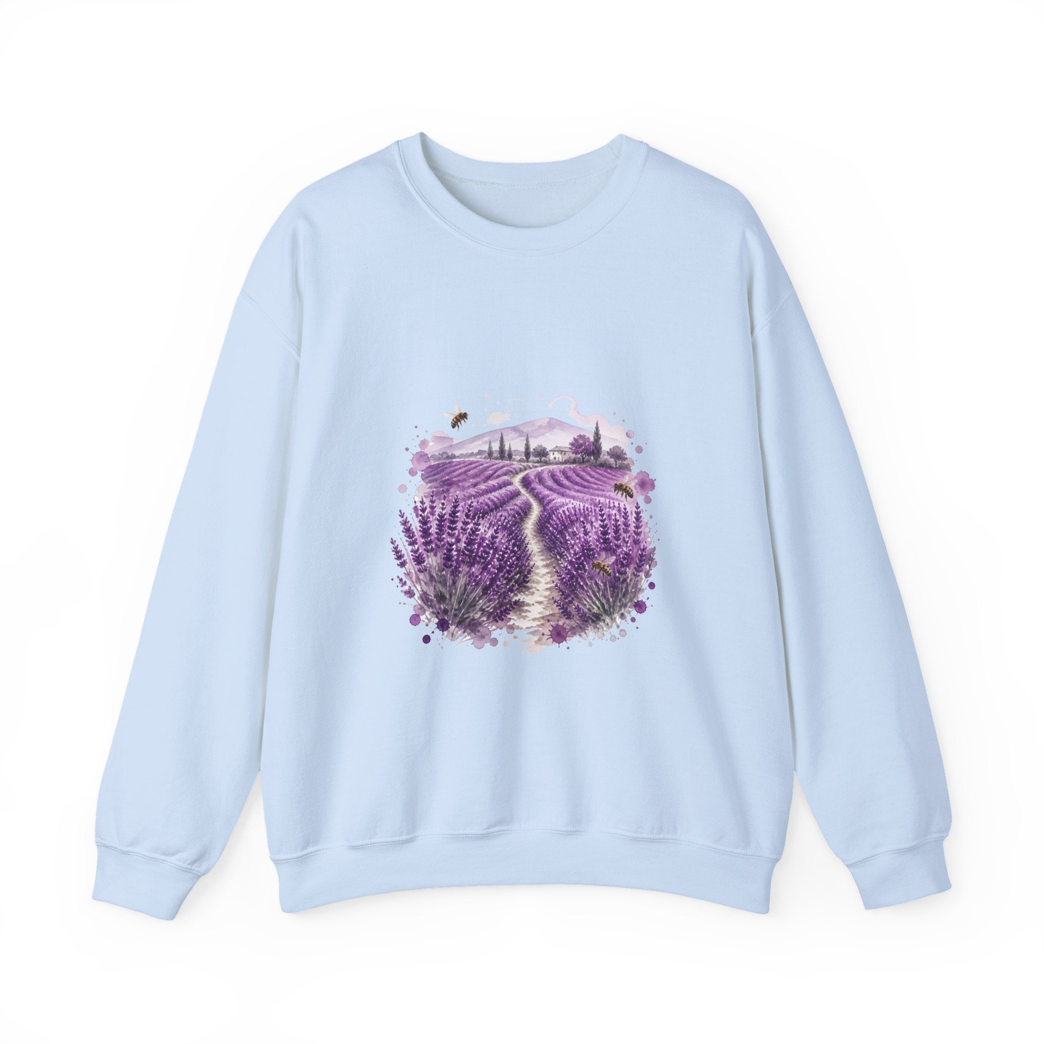 Matching Couple Sweatshirt - Lavender Fields & Canyon Matching Couple Crewneck Sweatshirt Watercolor Art His Hers Engagement Gift - Design A