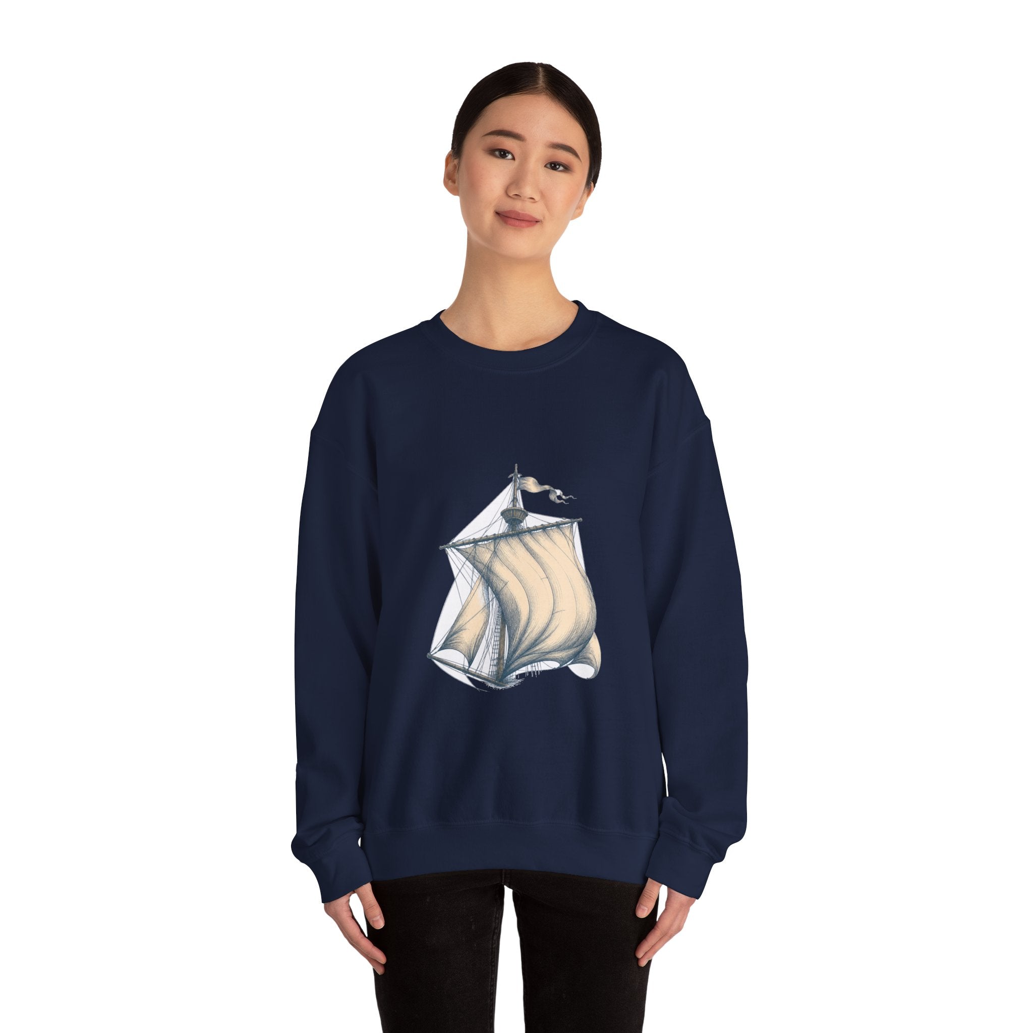 Matching Couple Sweatshirt - Anchor & Sail Matching Couple Comfort Colors Crew Hand-Drawn Art His Hers Anniversary Gift - Design B