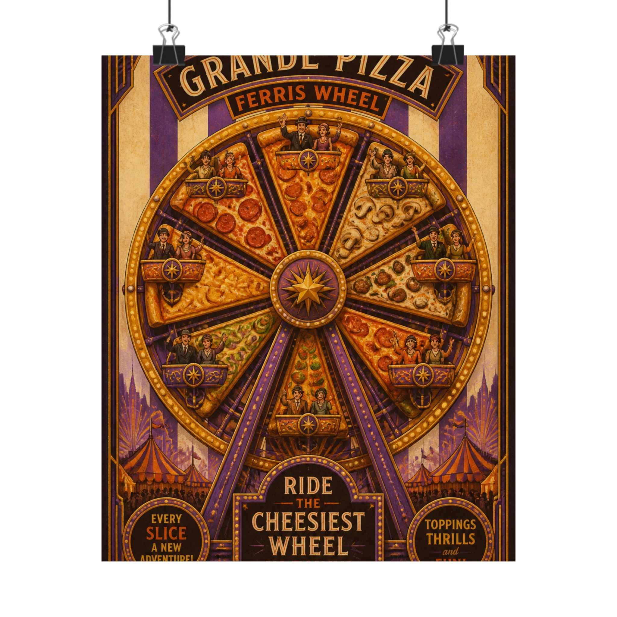 Pizza Ferris Wheel Wall Art Poster 18×24 Art Deco Entryway Decor Maximalist Print