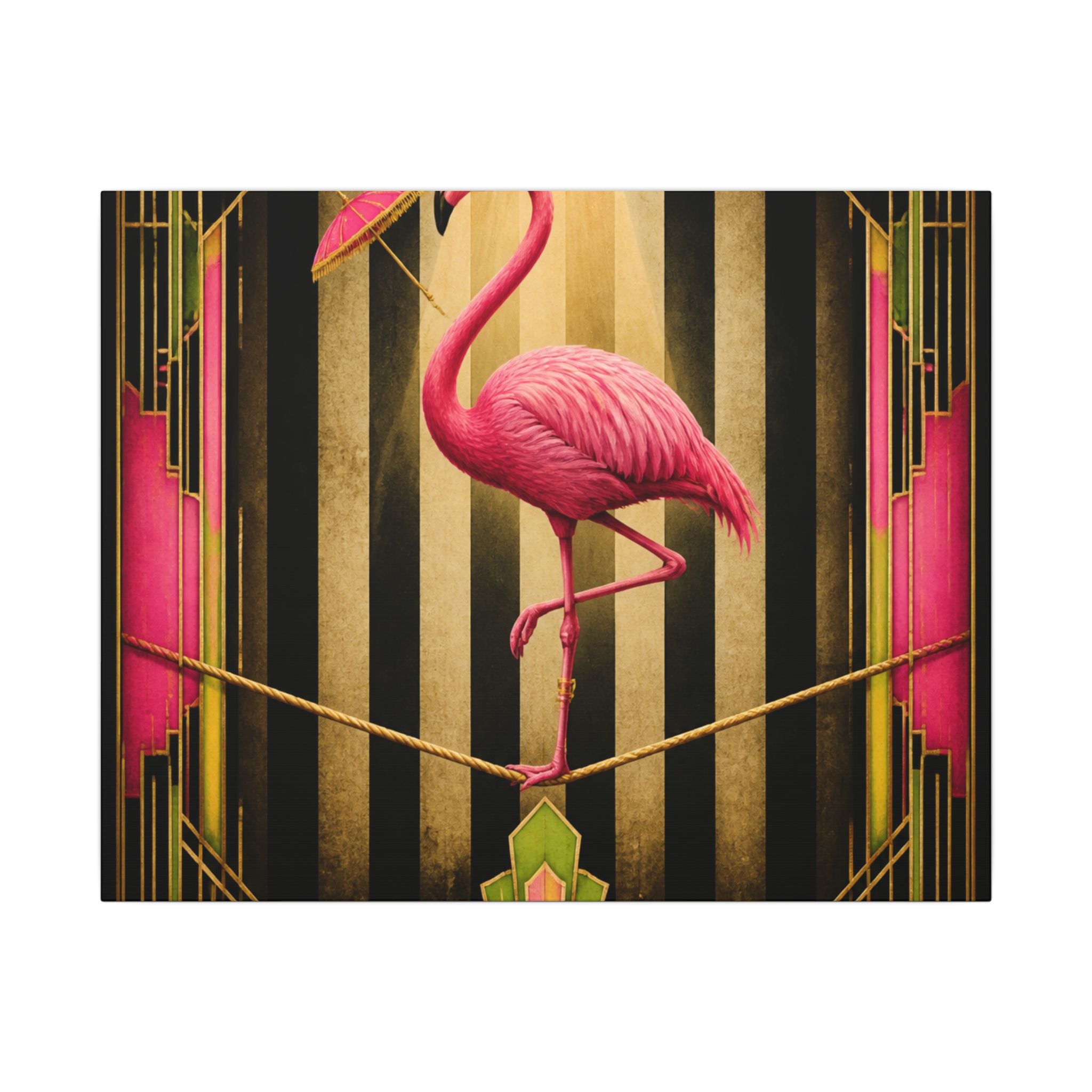 Flamingo Tightrope Wall Art Canvas 16×20 Art Deco Entryway Decor Maximalist Print