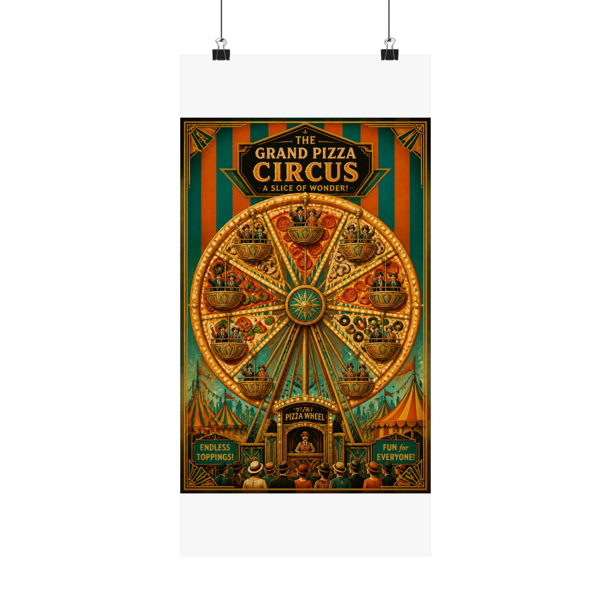 Pizza Ferris Wheel Wall Art Poster 24×36 Art Deco Bar Area Decor Maximalist Print