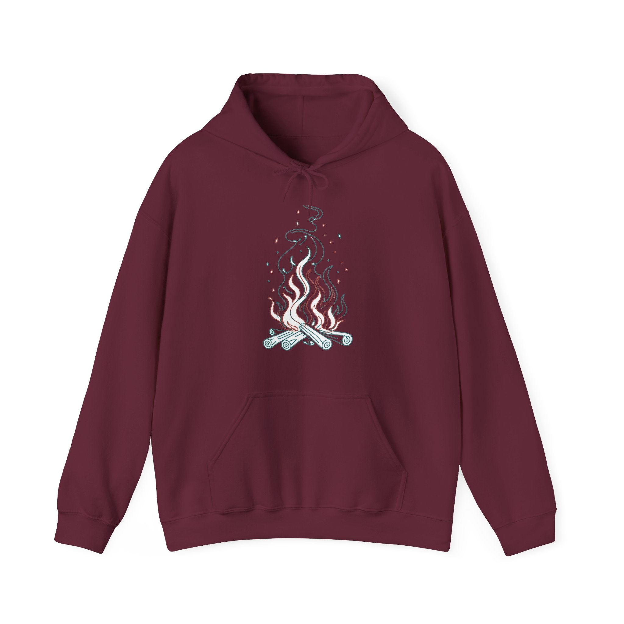Matching Couple Sweatshirt - Wildfire & Waterfall Matching Couple Hooded Sweatshirt Minimalist Art His Hers Valentine Gift - Design A
