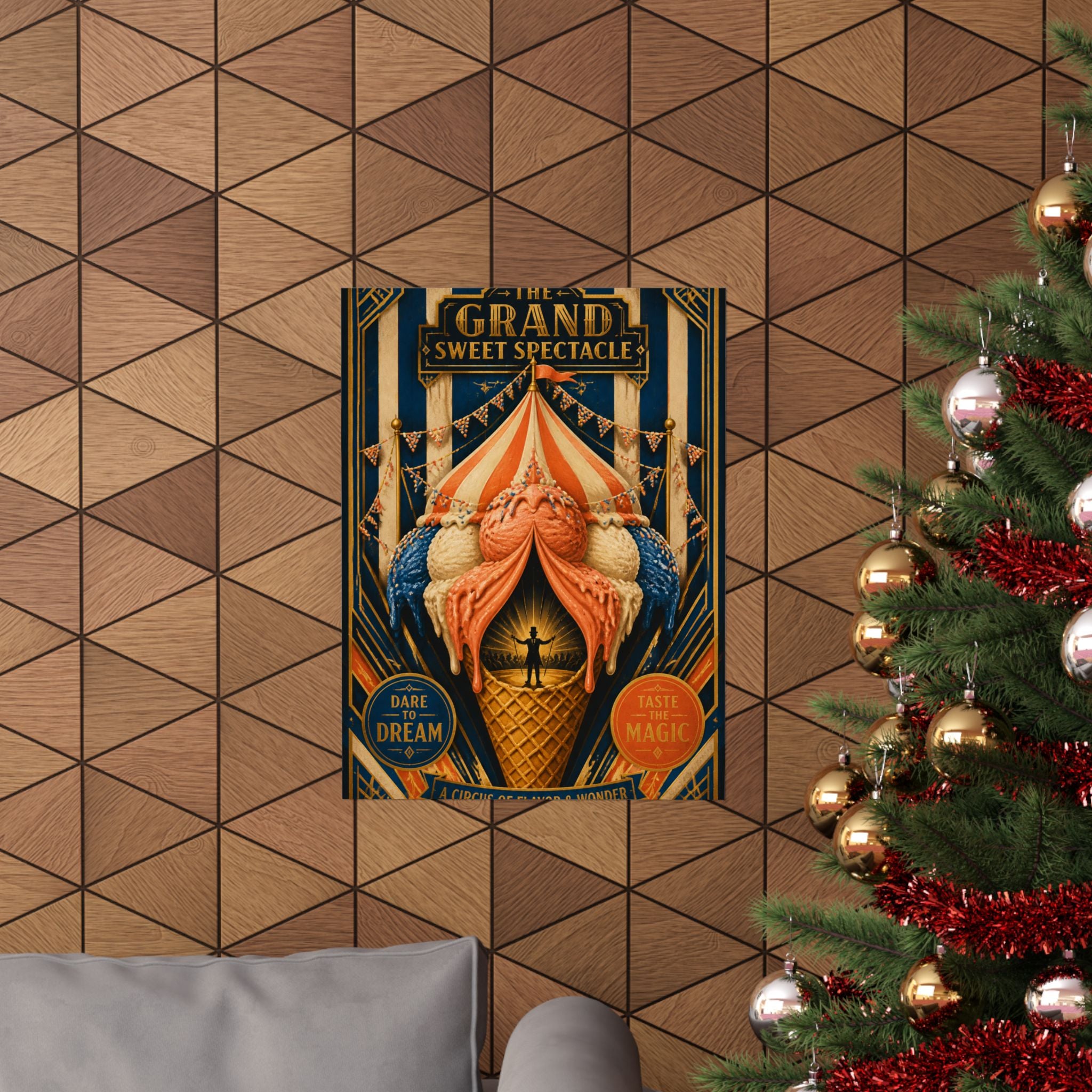 Ice Cream Cone Circus Tent Wall Art Poster 24×36 Art Deco Bar Area Decor Maximalist Print