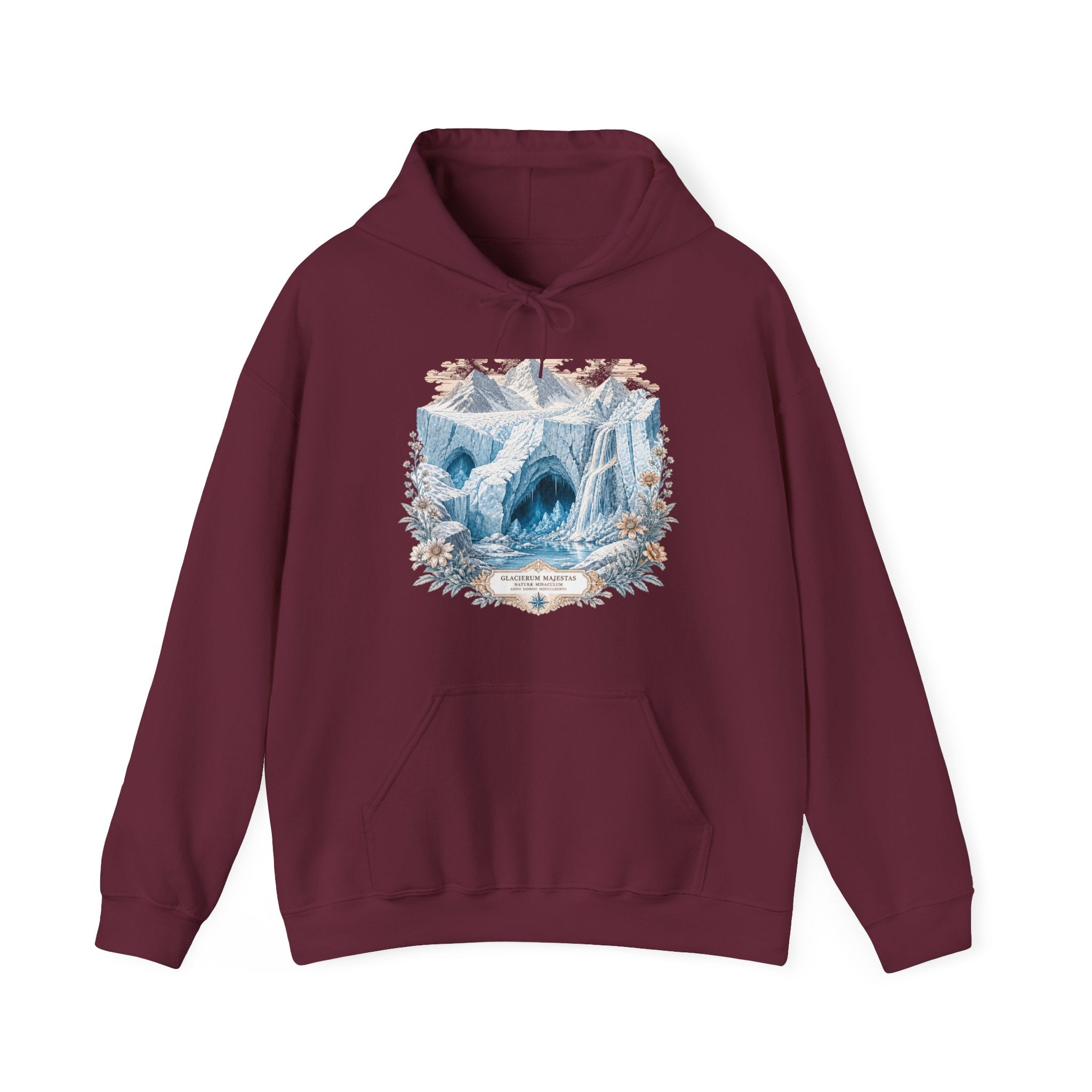 Matching Couple Sweatshirt - Volcano & Glacier Matching Couple Hooded Sweatshirt Vintage Art His Hers Wedding Gift - Design B