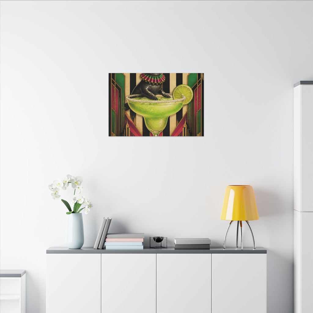 Margarita Balancing Seal Wall Art Canvas 24×36 Art Deco Bar Area Decor Maximalist Print