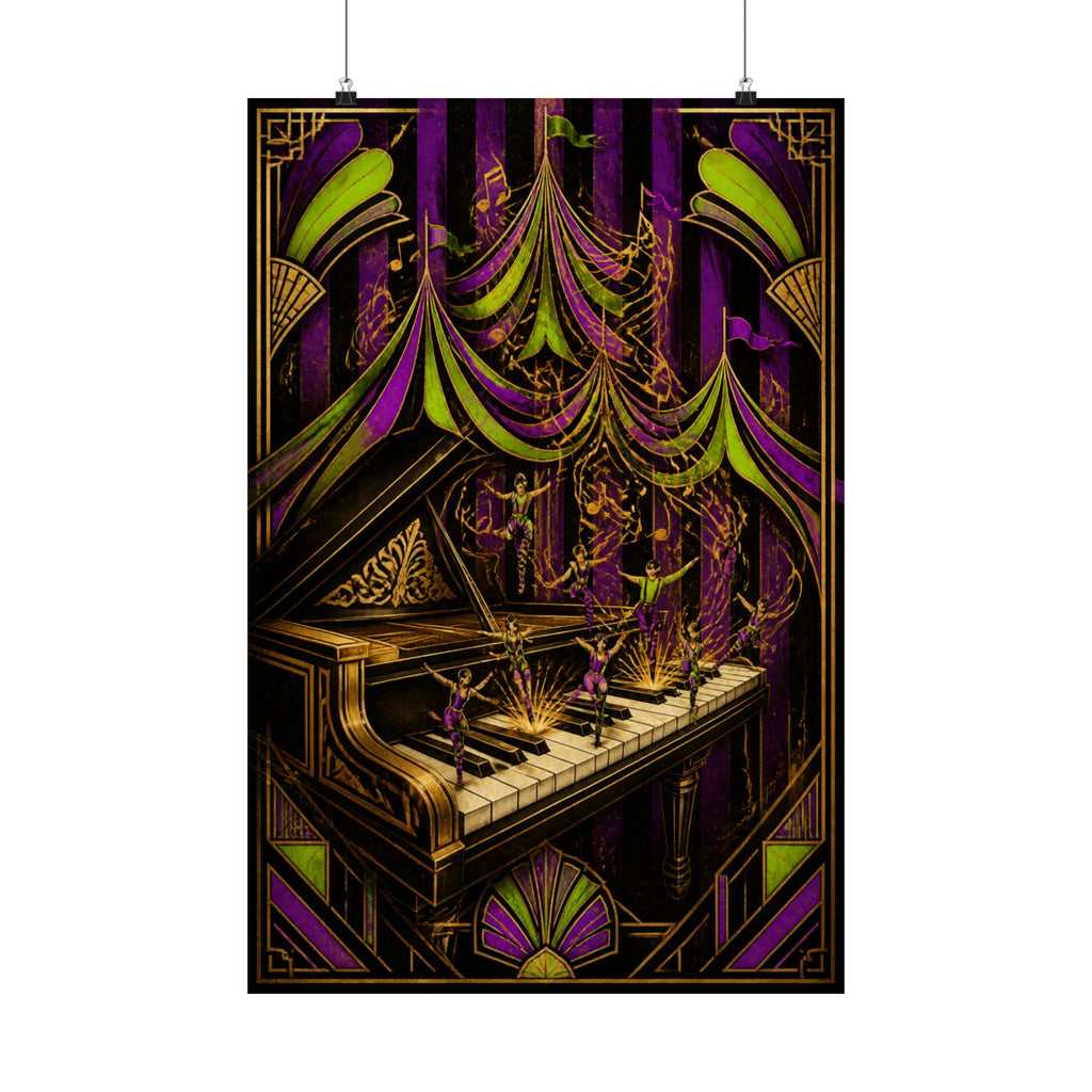 Grand Piano Acrobats Wall Art Poster 18×24 Art Deco Entryway Decor Maximalist Print