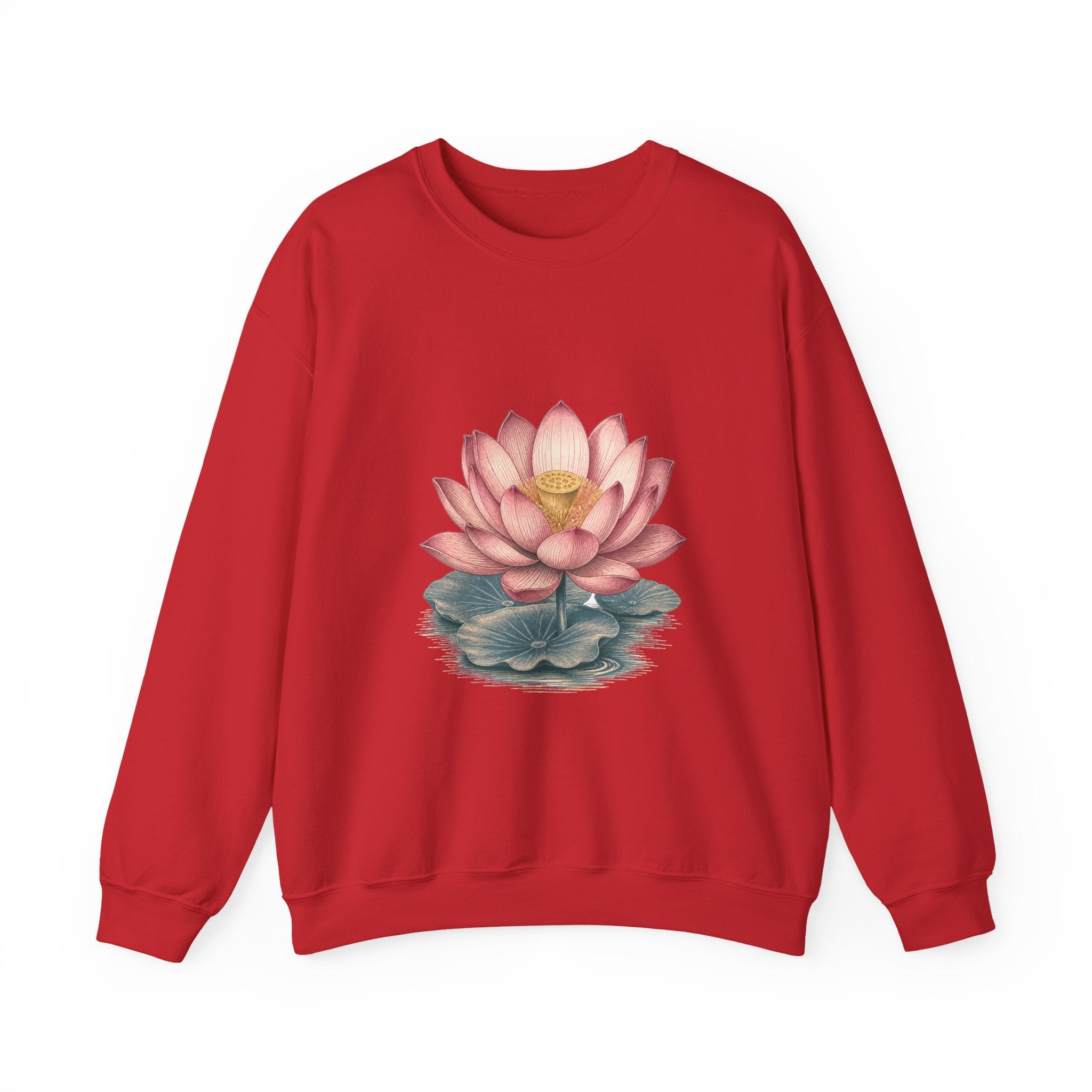 Matching Couple Sweatshirt - Open & Closed Lotus Matching Couple Crewneck Sweatshirt Vintage Art His Hers Wedding Gift - Design A