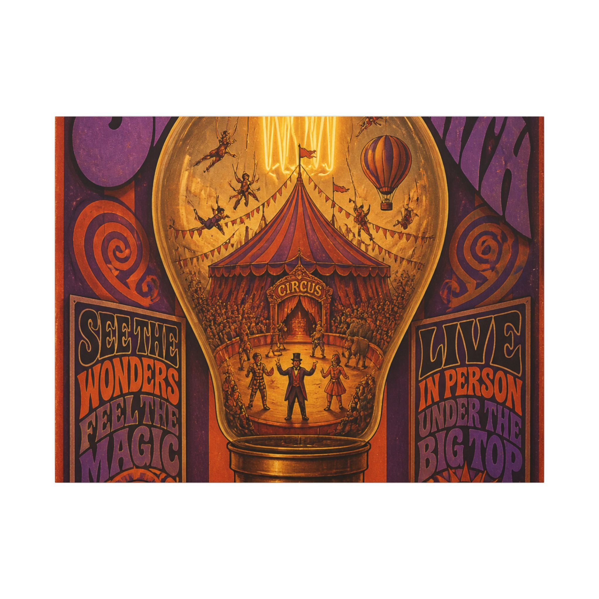 Light Bulb Circus Wall Art Canvas 24×36 Psychedelic Dining Room Decor Maximalist Print