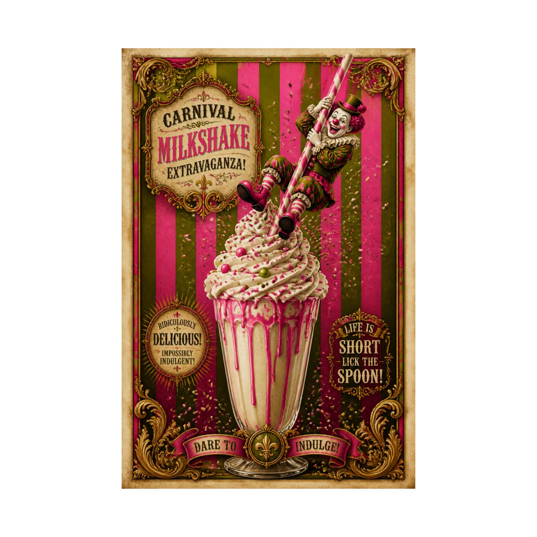 Milkshake Slide Clown Wall Art Poster 18×24 Baroque Home Office Decor Maximalist Print