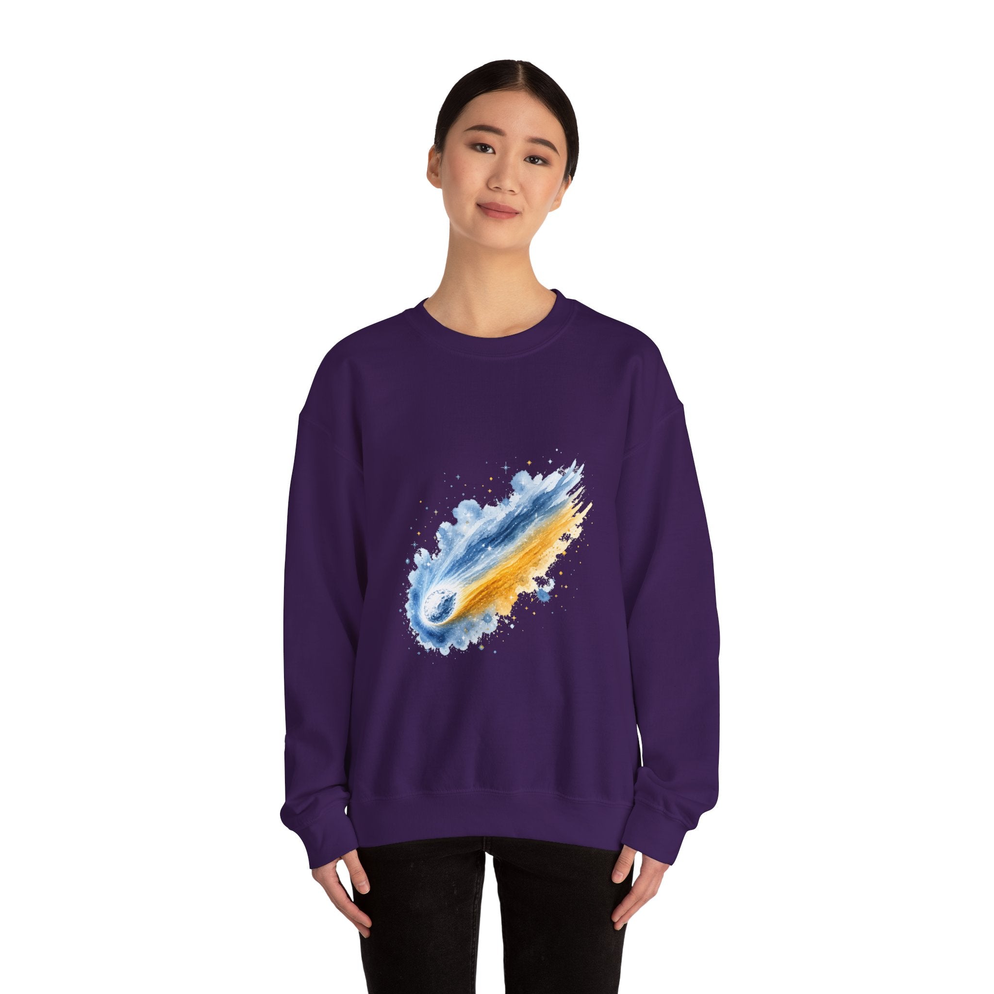 Matching Couple Sweatshirt - Comet & Asteroid Matching Couple Crewneck Sweatshirt Watercolor Art His Hers Engagement Gift - Design A