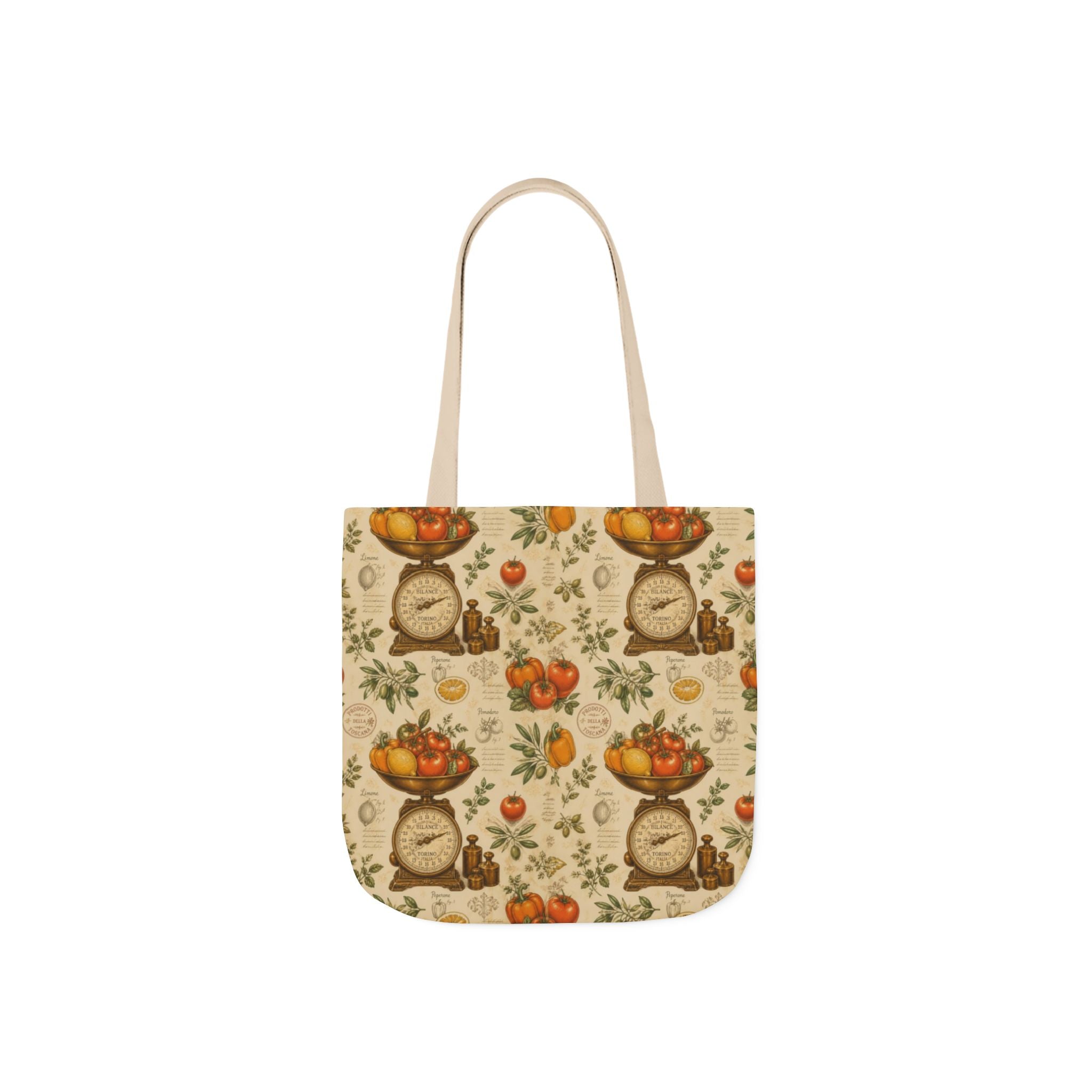 Vintage Kitchen Scale Canvas Tote Bag Mediterranean Kitchen Botanical Design Italian Cottagecore Gift
