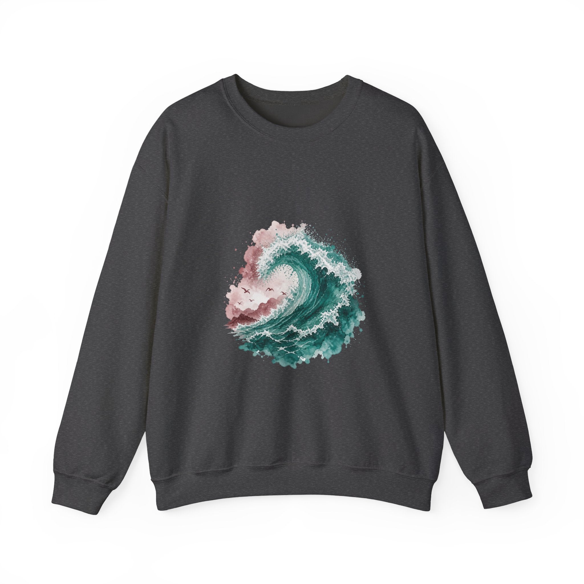 Matching Couple Sweatshirt - Mountain & Ocean Matching Couple Crewneck Sweatshirt Watercolor Art His Hers Engagement Gift - Design B