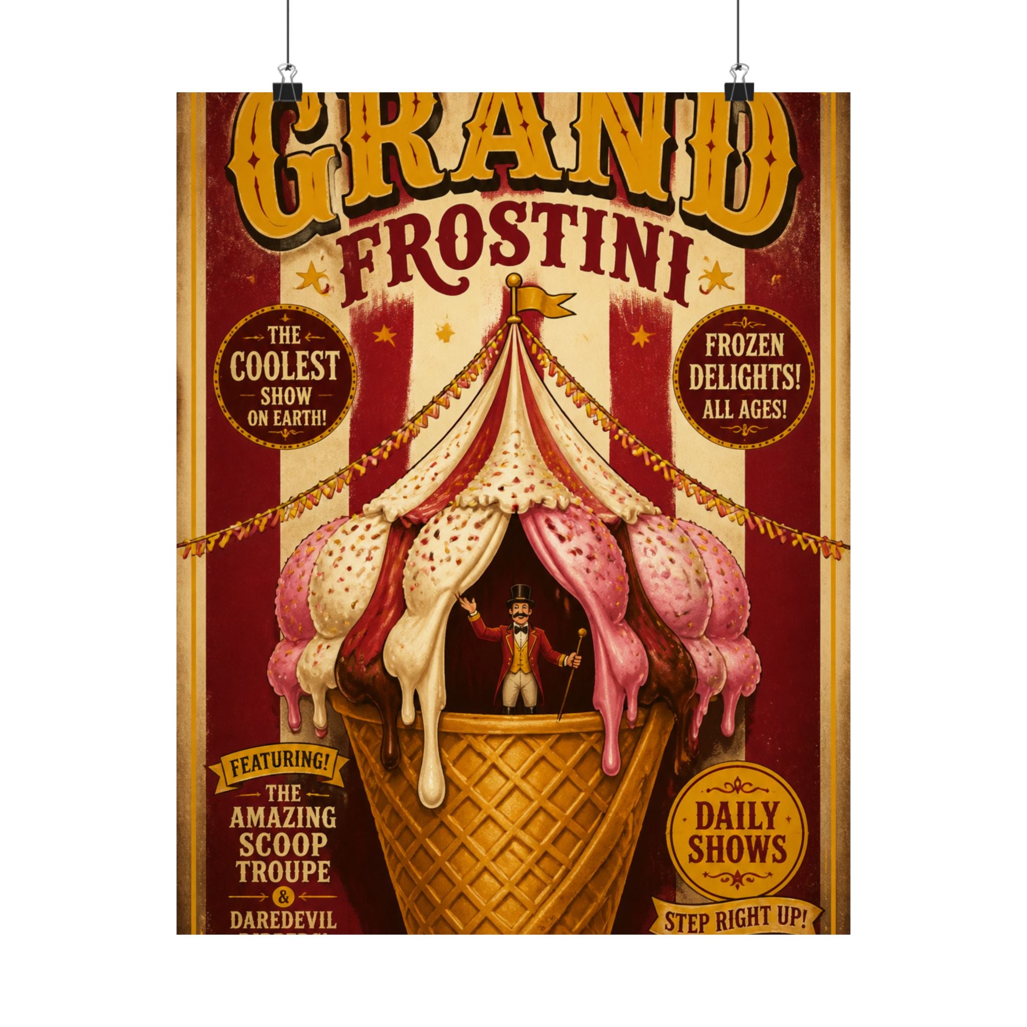 Ice Cream Cone Circus Tent Wall Art Poster 18×24 Vintage Circus Kitchen Decor Maximalist Print