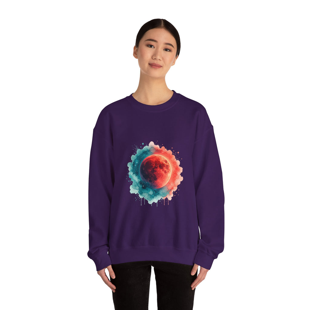 Matching Couple Sweatshirt - Solar & Lunar Eclipse Matching Couple Crewneck Sweatshirt Watercolor Art His Hers Engagement Gift - Design B