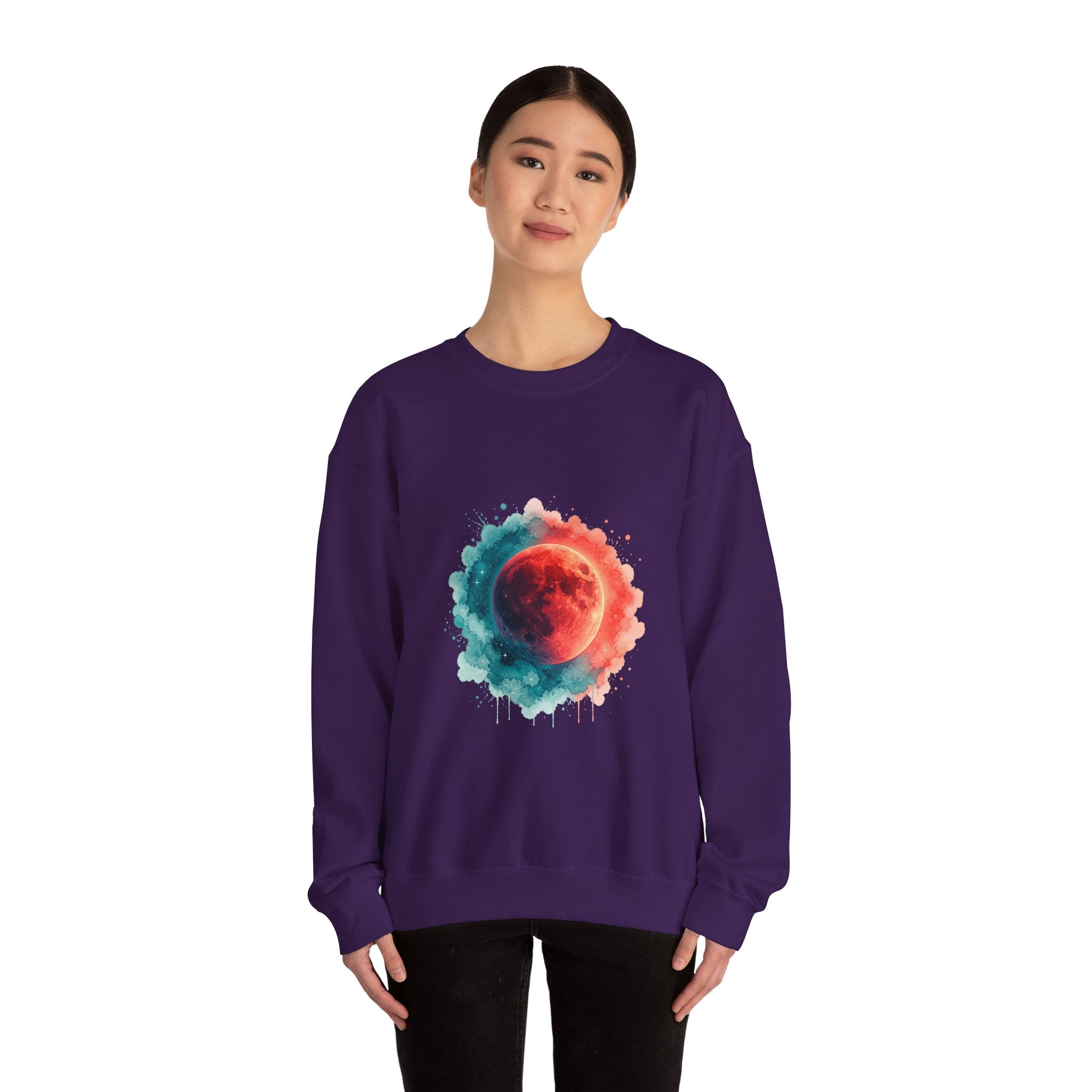 Matching Couple Sweatshirt - Solar & Lunar Eclipse Matching Couple Crewneck Sweatshirt Watercolor Art His Hers Engagement Gift - Design B