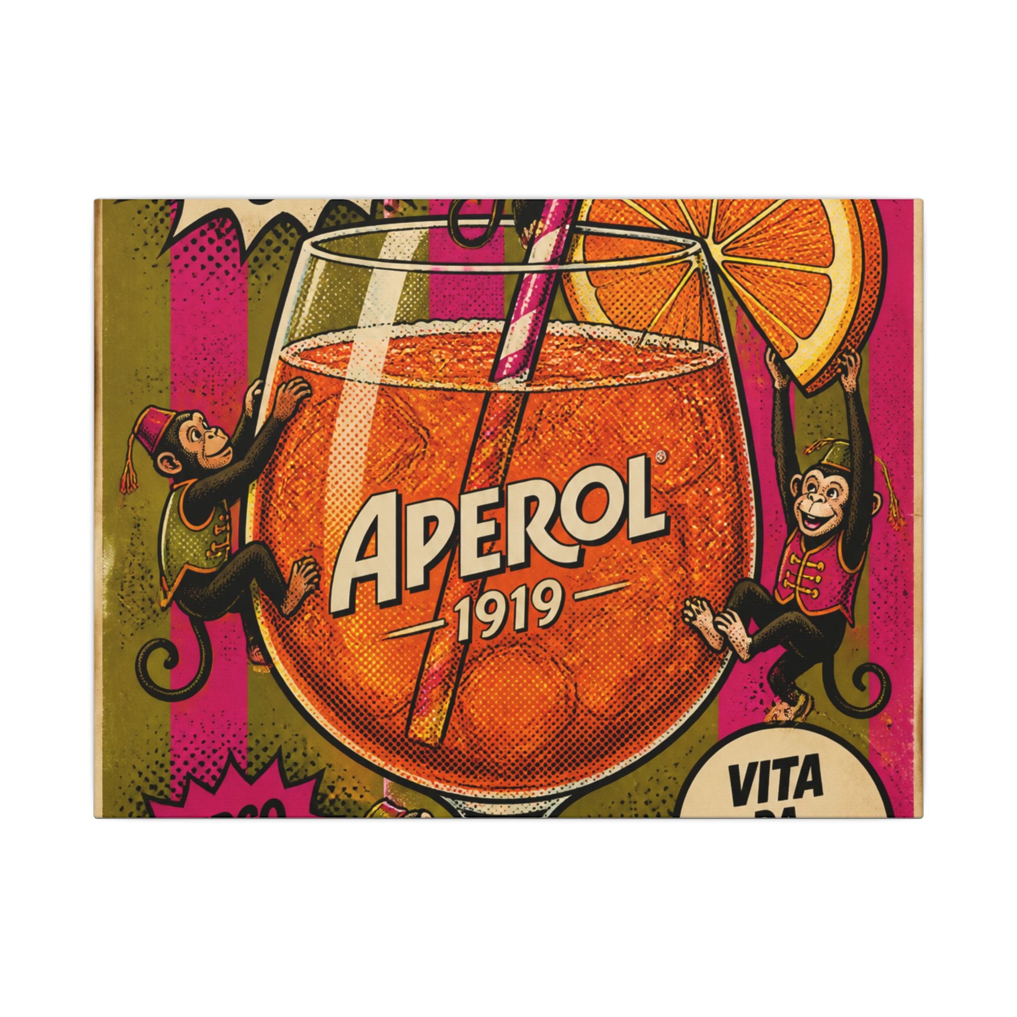 Aperol Spritz Monkeys Wall Art Canvas 16×20 Pop Art Living Room Decor Maximalist Print