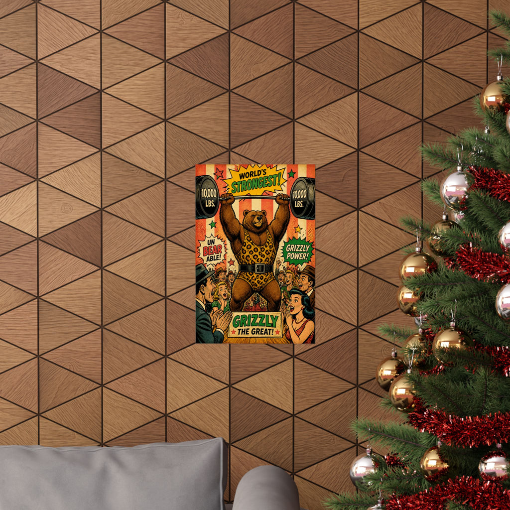 Strongman Bear Wall Art Poster 24×36 Pop Art Restaurant Decor Maximalist Print