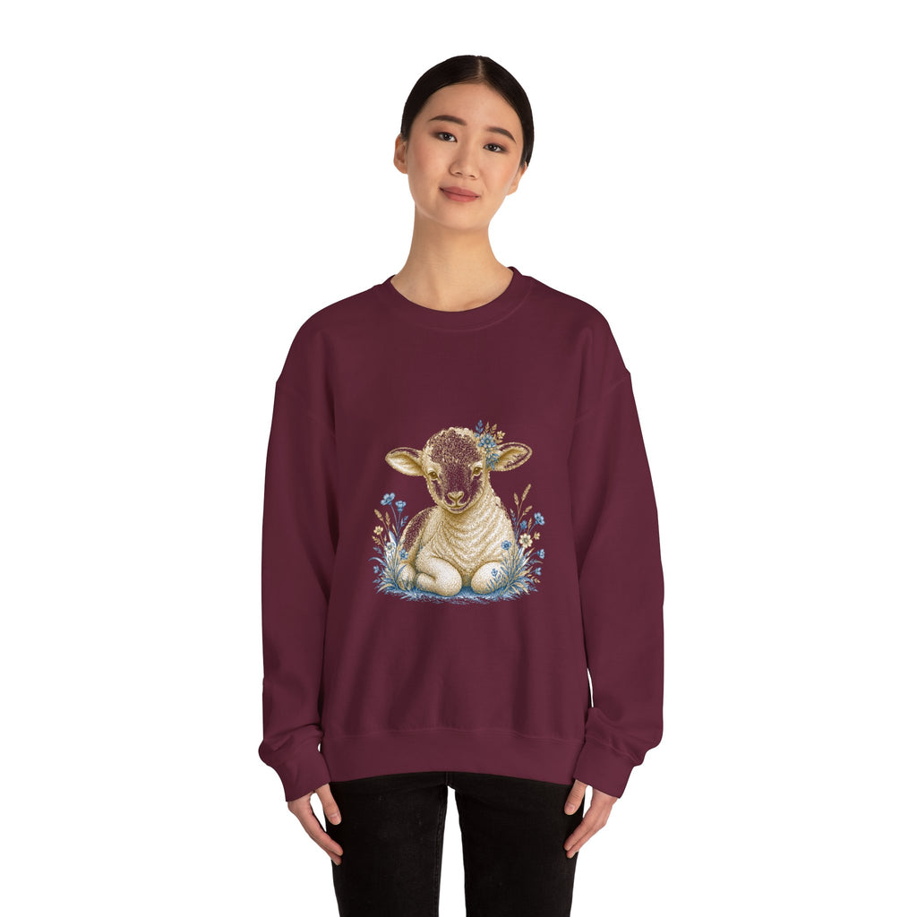 Matching Couple Sweatshirt - Lion & Lamb Matching Couple Premium Fleece Sweatshirt Vintage Art His Hers Honeymoon Gift - Design B