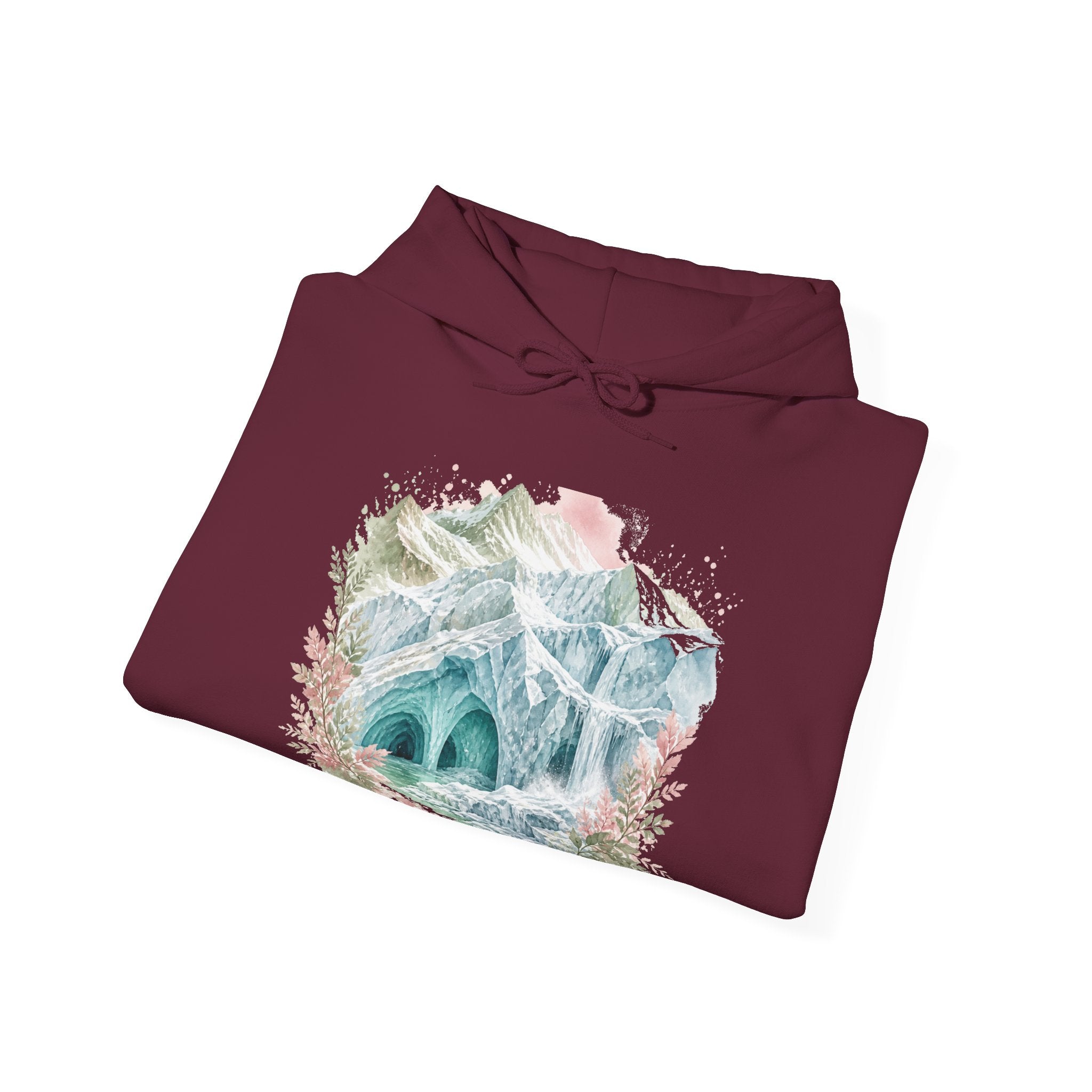 Matching Couple Sweatshirt - Volcano & Glacier Matching Couple Hooded Sweatshirt Watercolor Art His Hers Engagement Gift - Design B