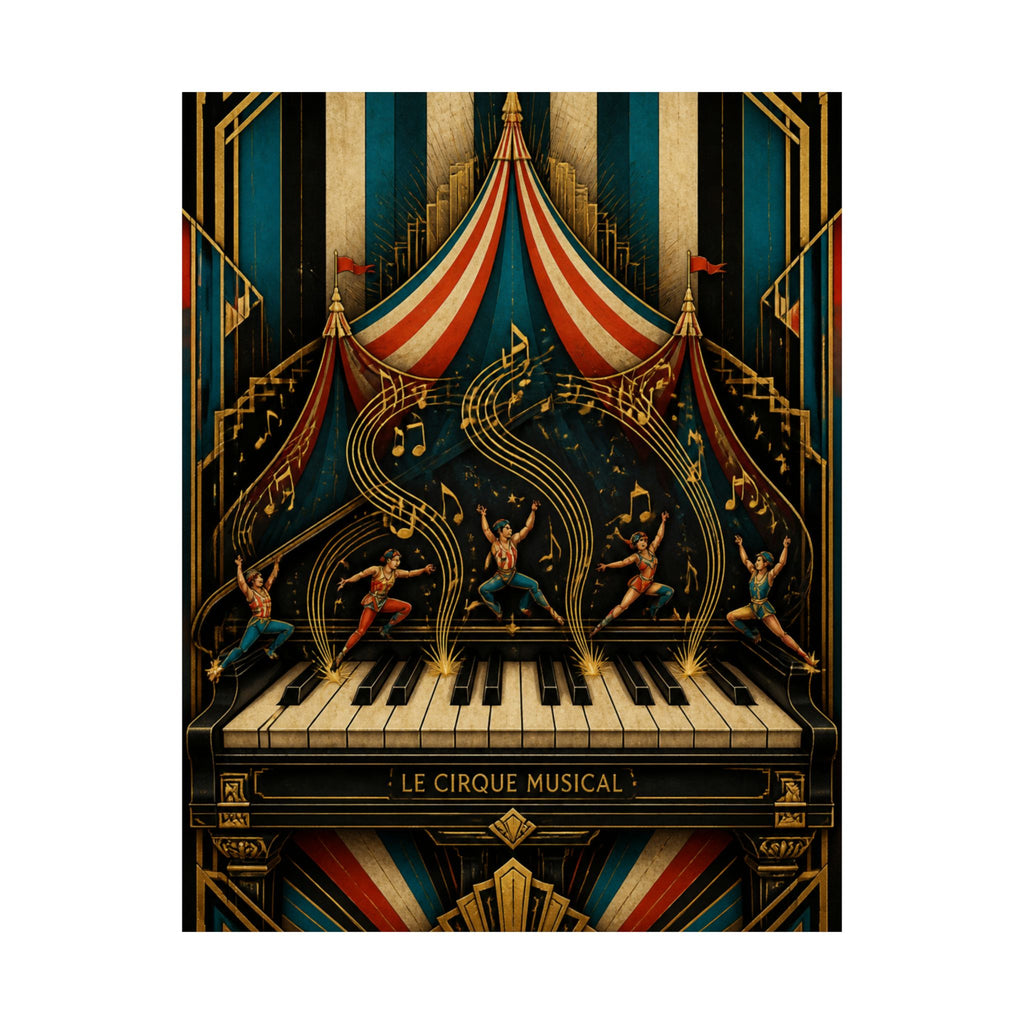 Grand Piano Acrobats Wall Art Poster 24×36 Art Deco Bar Area Decor Maximalist Print