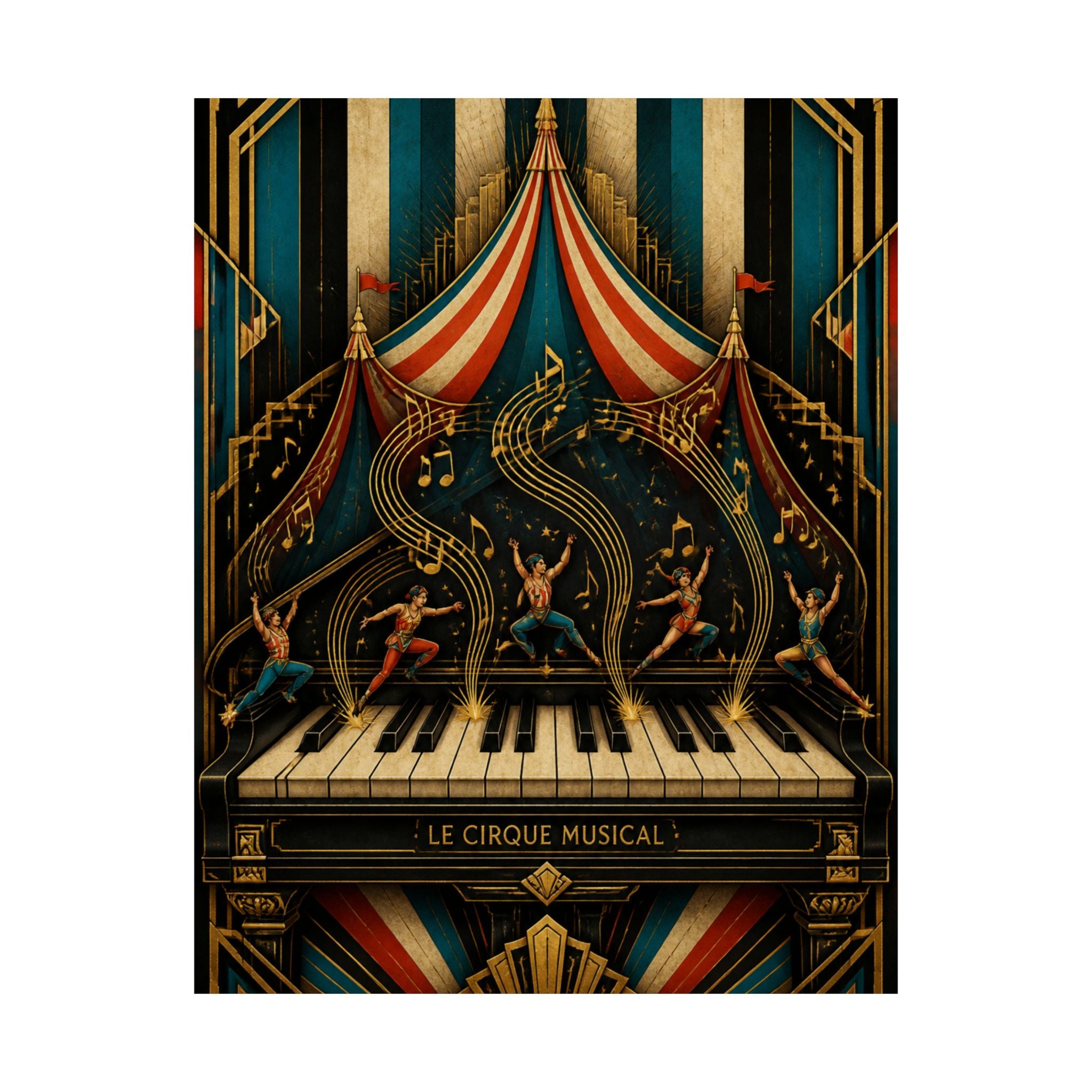 Grand Piano Acrobats Wall Art Poster 24×36 Art Deco Bar Area Decor Maximalist Print