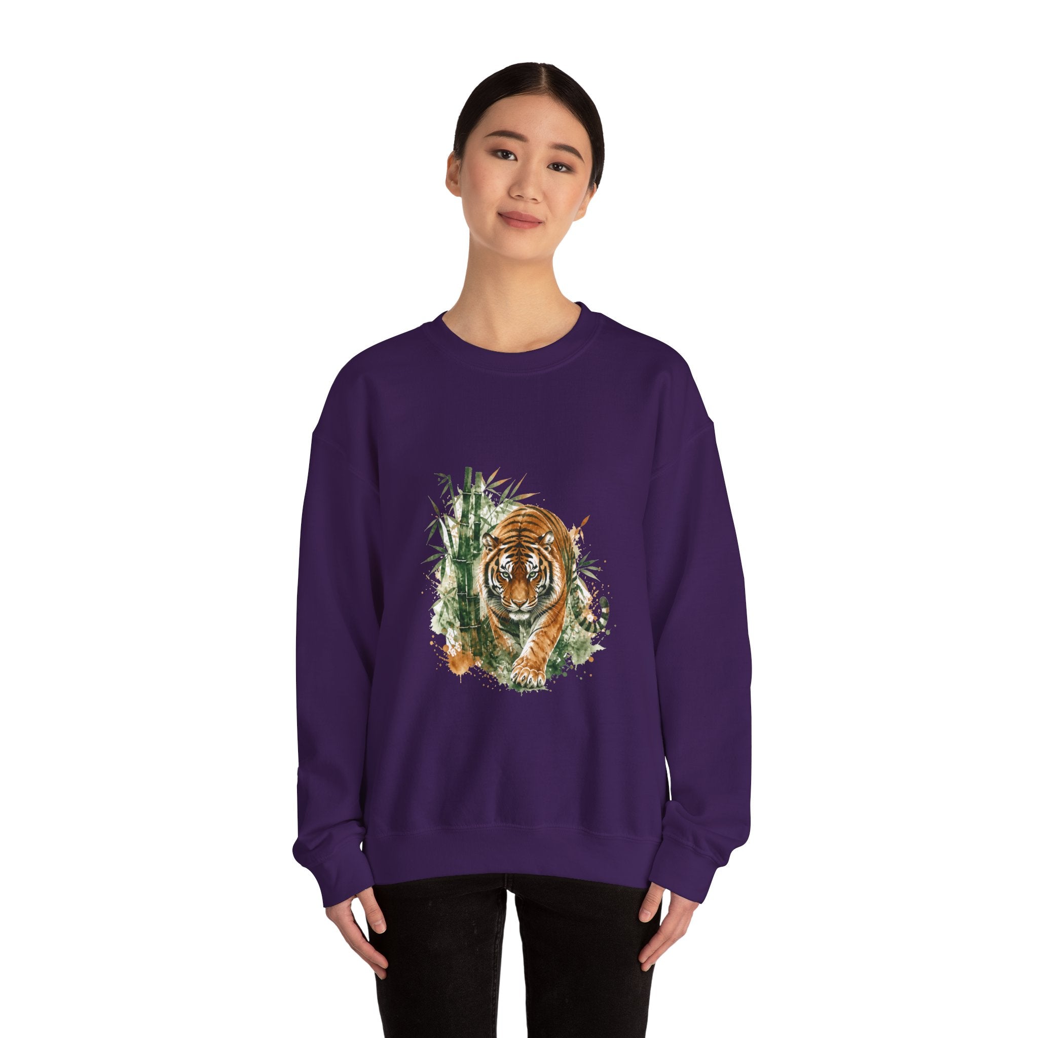 Matching Couple Sweatshirt - Tiger & Crane Matching Couple Premium Fleece Sweatshirt Watercolor Art His Hers Birthday Gift - Design A