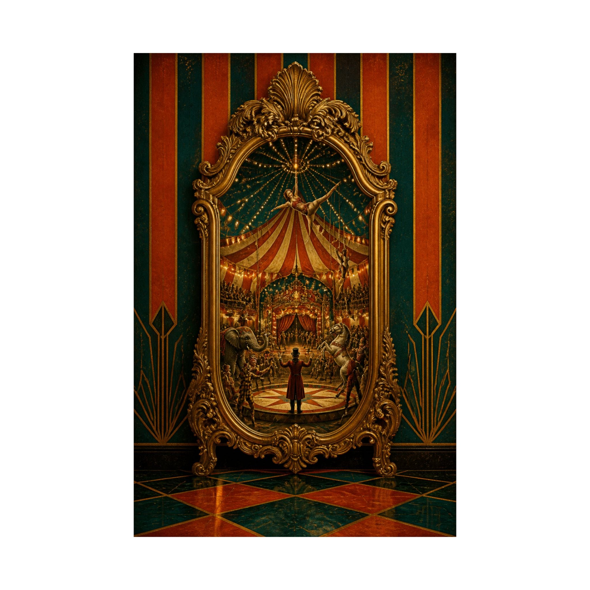 Vintage Mirror Circus Wall Art Poster 18×24 Art Deco Entryway Decor Maximalist Print