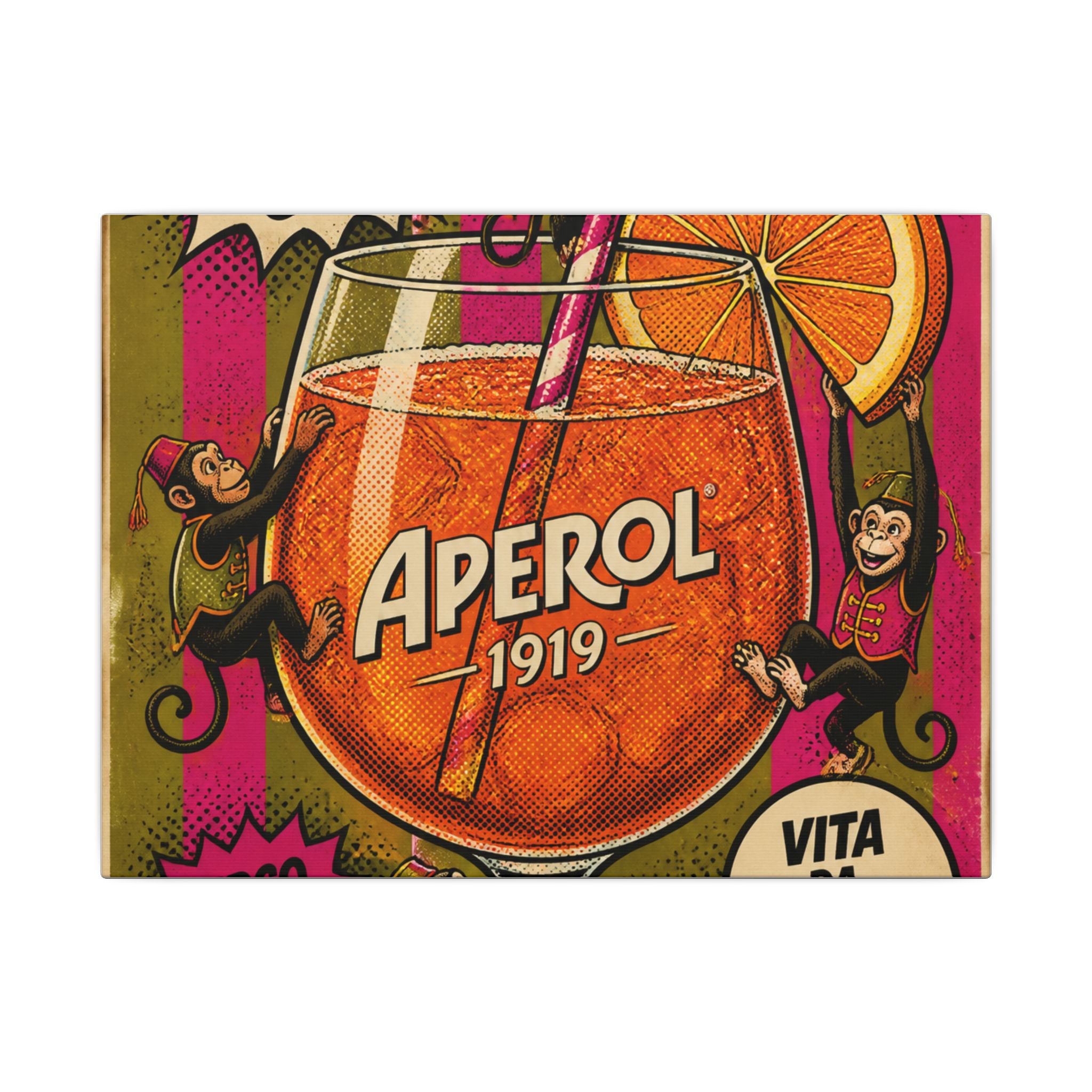 Aperol Spritz Monkeys Wall Art Canvas 16×20 Pop Art Living Room Decor Maximalist Print
