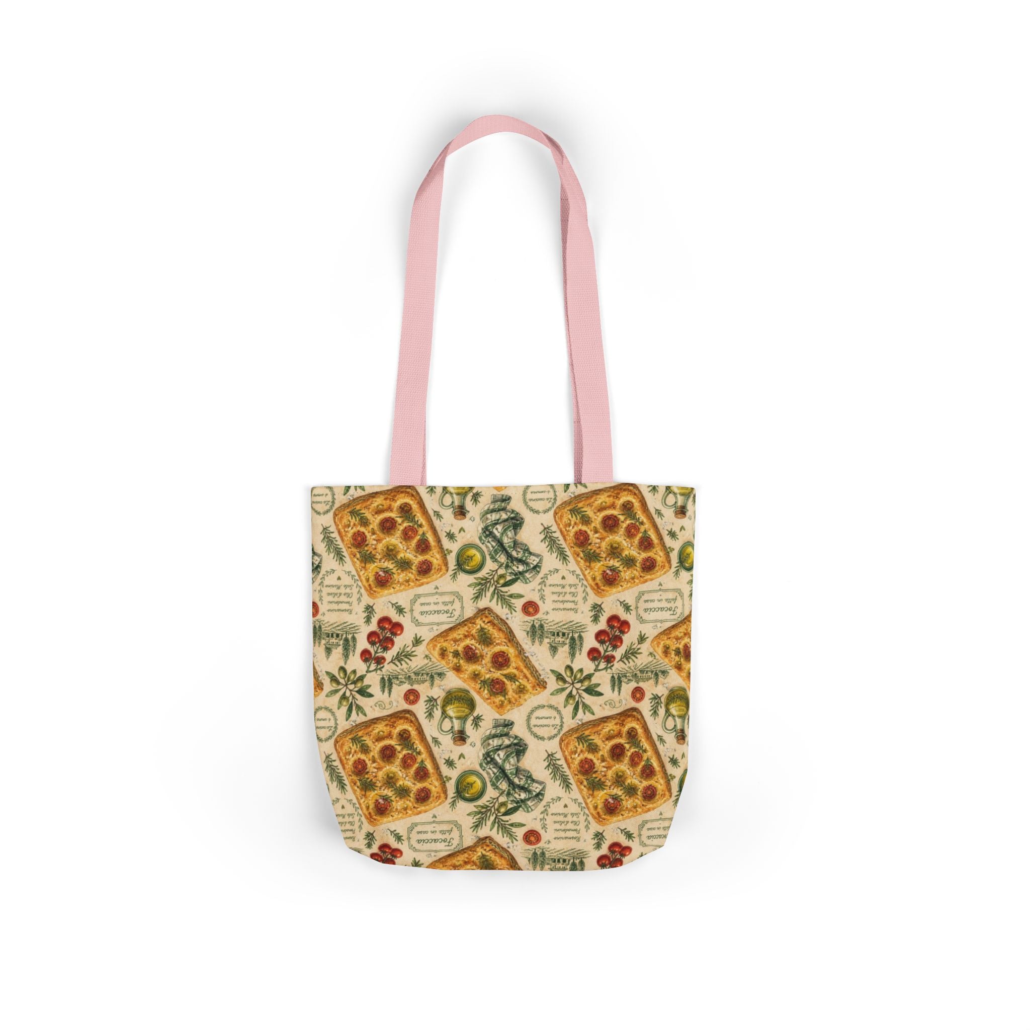 Focaccia Bread Canvas Tote Bag Mediterranean Kitchen Watercolor Design Italian Cottagecore Gift