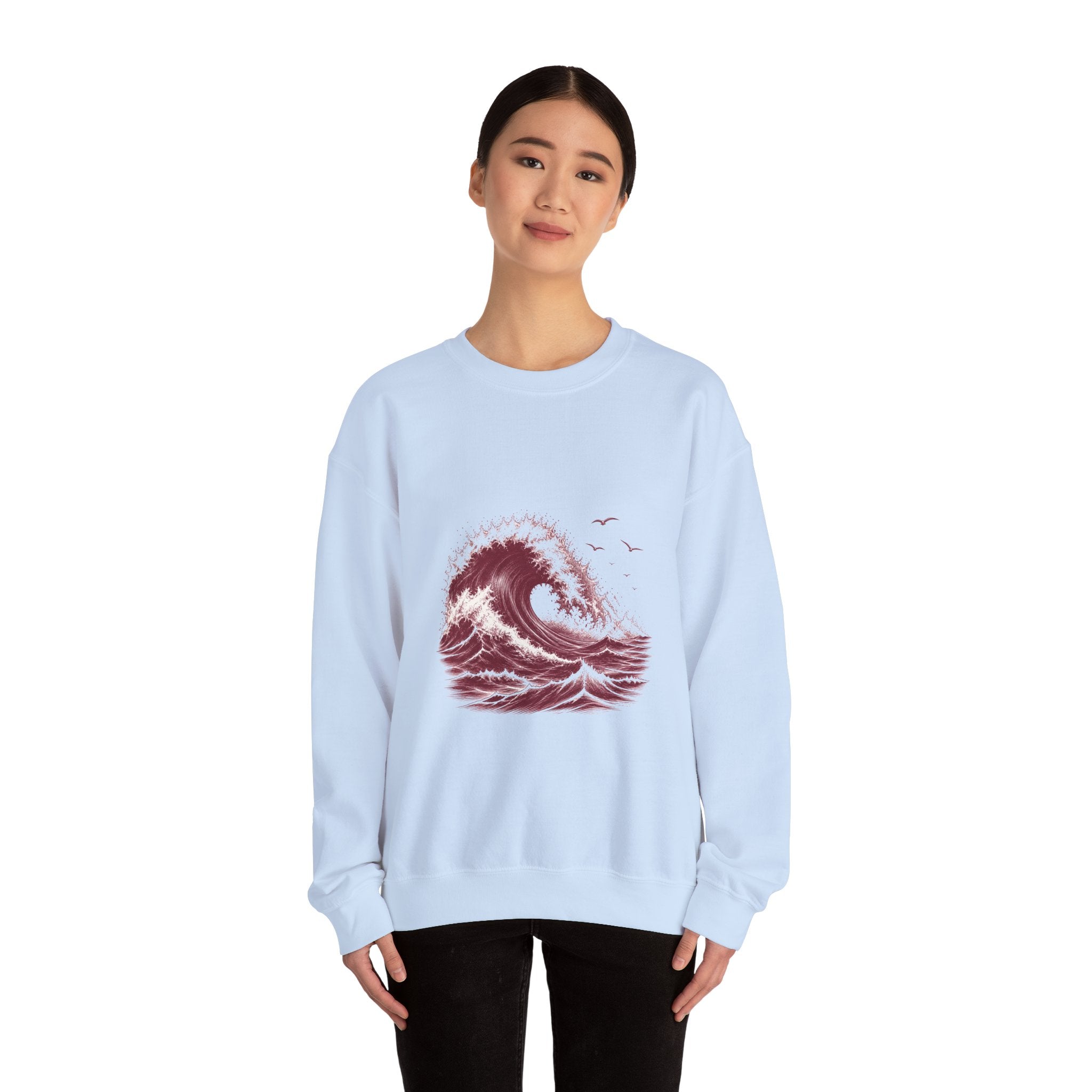 Matching Couple Sweatshirt - Mountain & Ocean Matching Couple Crewneck Sweatshirt Hand-Drawn Art His Hers Best Friend Gift - Design B