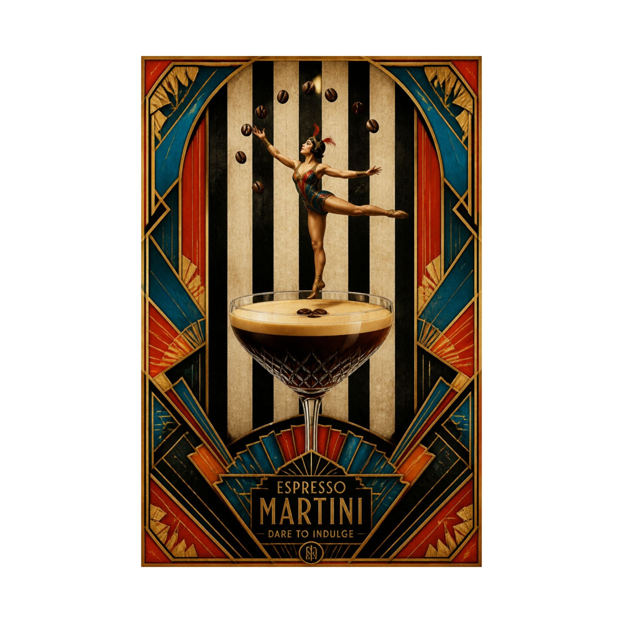 Espresso Martini Acrobat Wall Art Poster 18×24 Art Deco Entryway Decor Maximalist Print