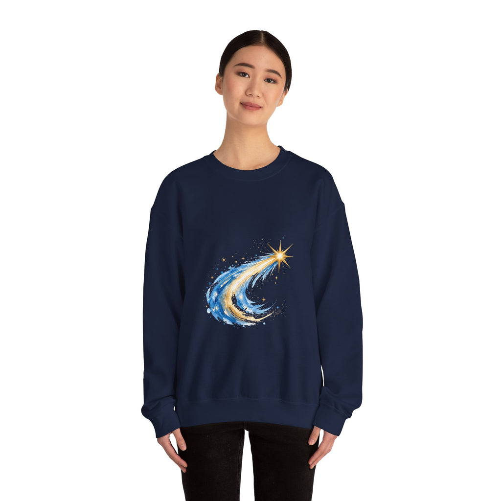 Matching Couple Sweatshirt - Shooting Star & North Star Matching Couple Premium Fleece Sweatshirt Watercolor Art His Hers Birthday Gift - Design A