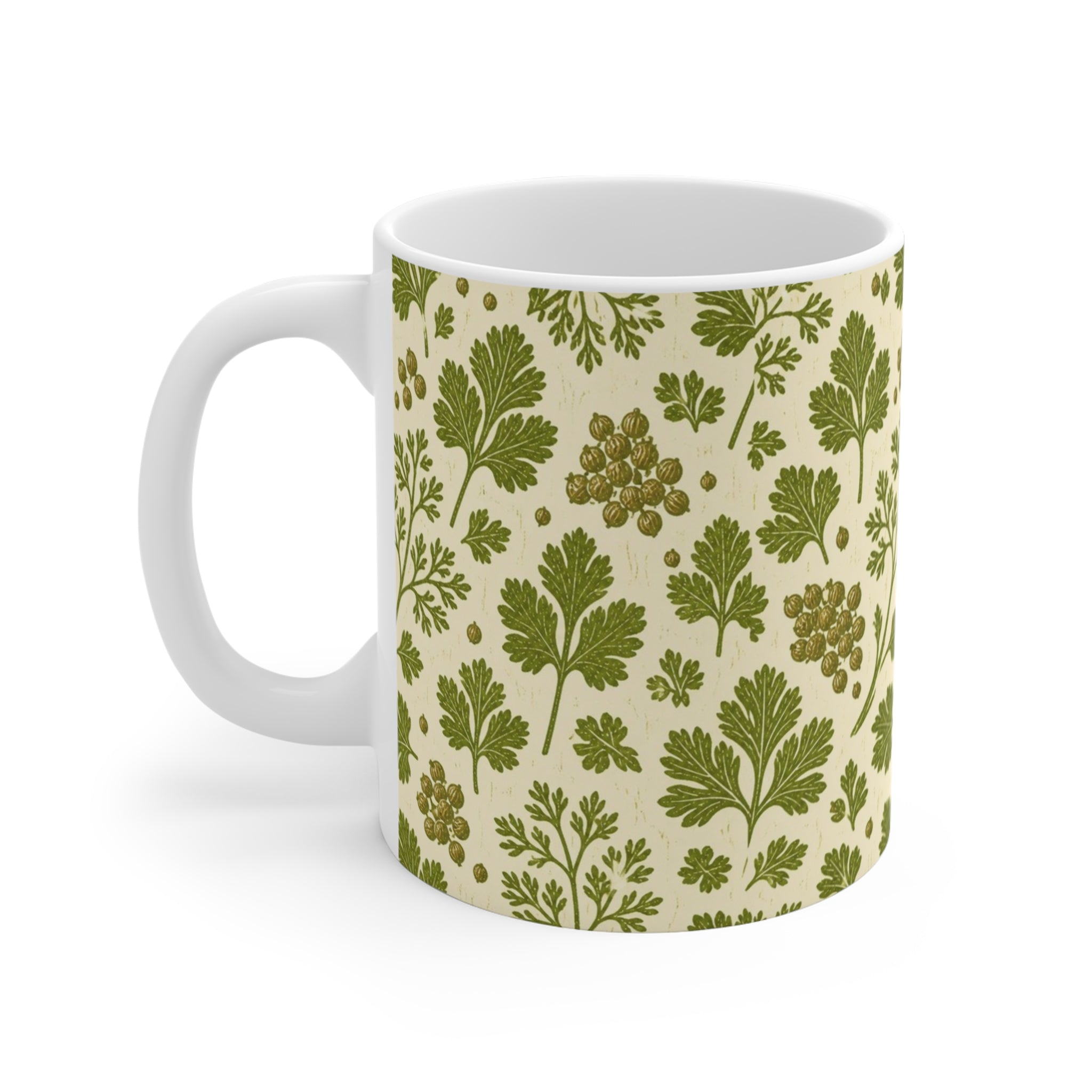 Coriander & Seeds 11oz Ceramic Mug Mediterranean Kitchen Linocut Design Italian Cottagecore Gift