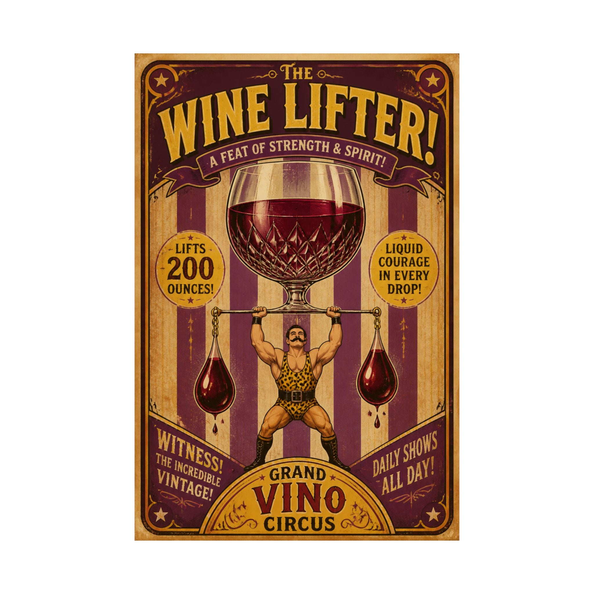 Wine Glass Strongman Wall Art Poster 18×24 Vintage Circus Kitchen Decor Maximalist Print