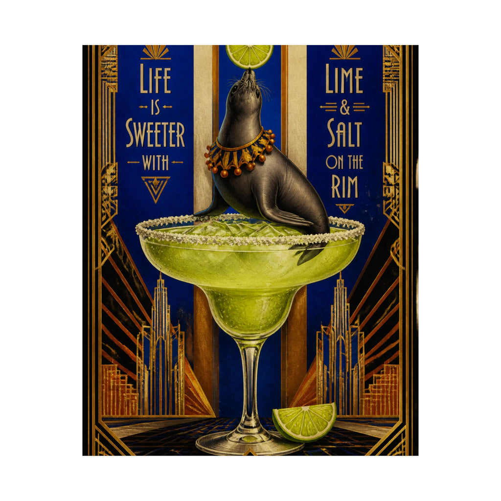 Margarita Balancing Seal Wall Art Poster 24×36 Art Deco Bar Area Decor Maximalist Print
