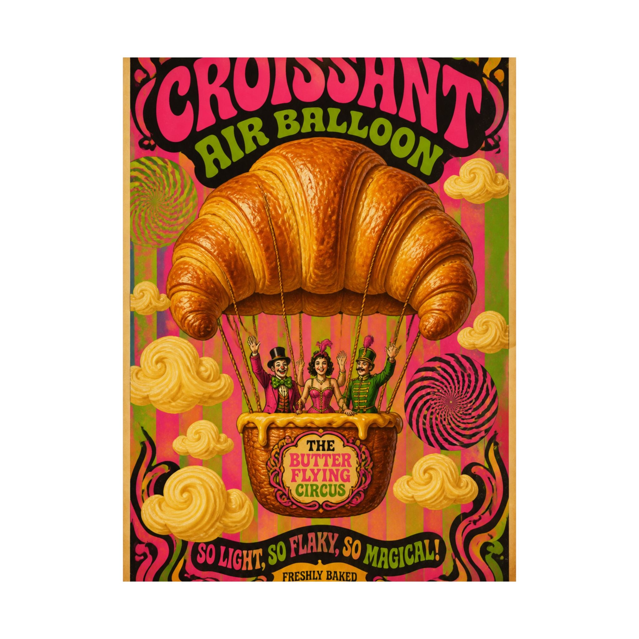 Croissant Hot Air Balloon Wall Art Poster 24×36 Psychedelic Dining Room Decor Maximalist Print