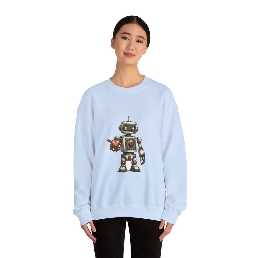 Matching Couple Sweatshirt - Robot & Heart Matching Couple Crewneck Sweatshirt Hand-Drawn Art His Hers Best Friend Gift - Design A