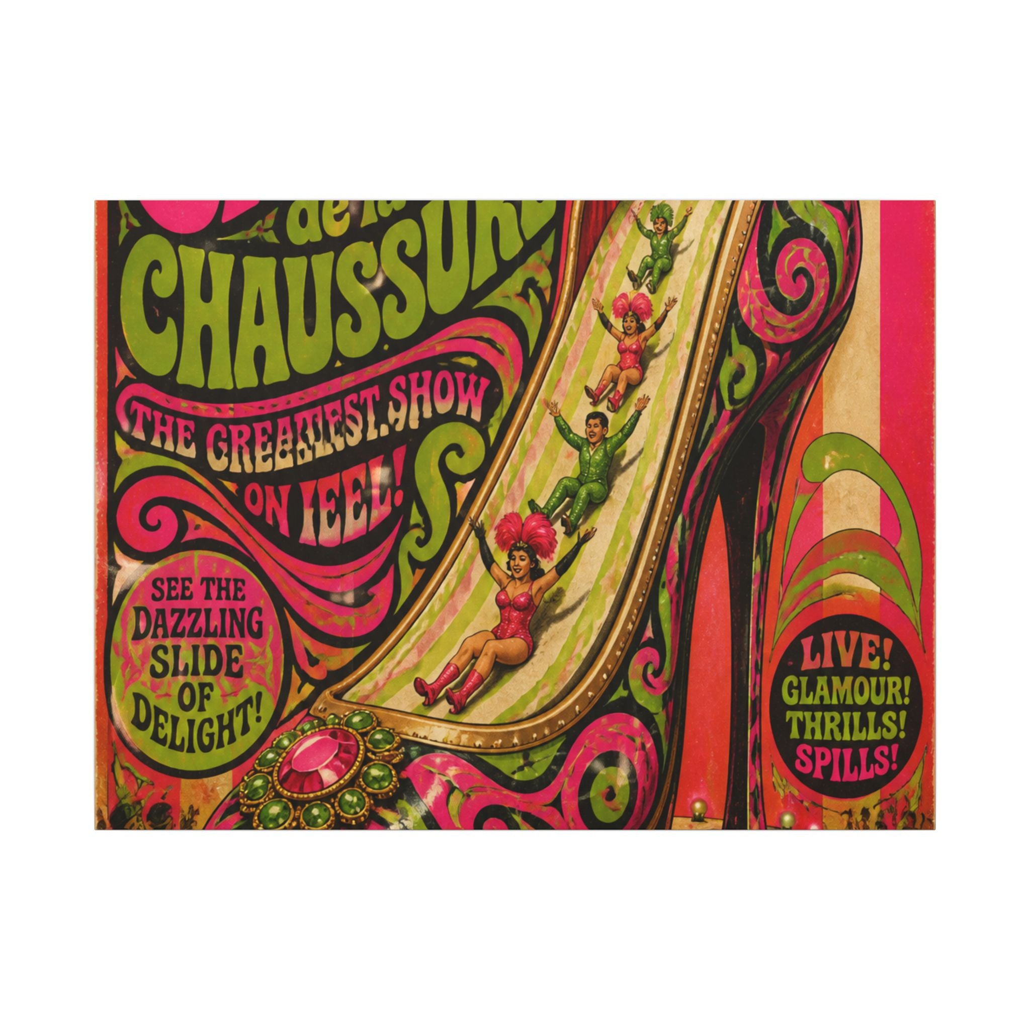 High Heel Slide Wall Art Canvas 24×36 Psychedelic Dining Room Decor Maximalist Print