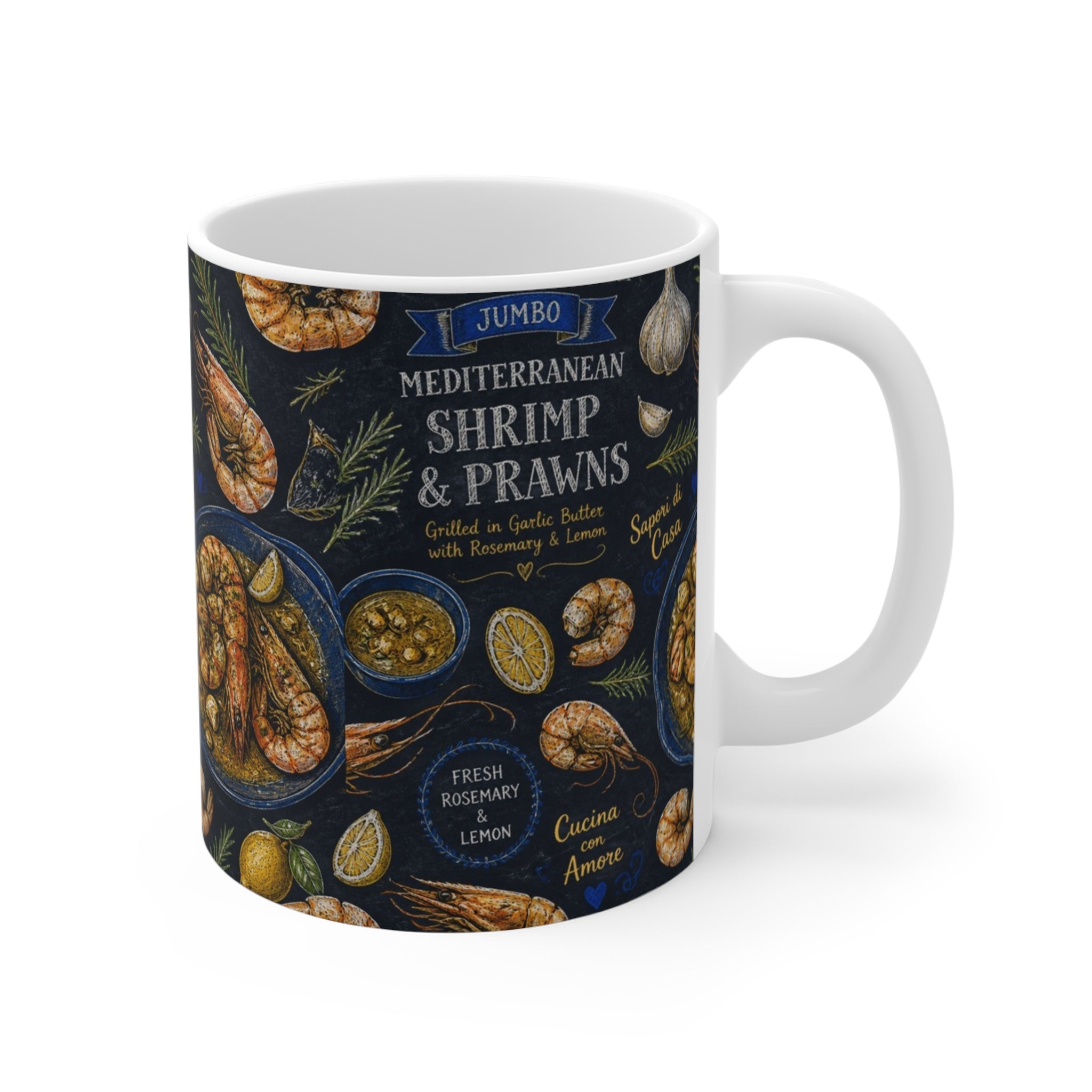 Mediterranean Shrimp 11oz Ceramic Mug Mediterranean Kitchen Chalk Art Design Italian Cottagecore Gift
