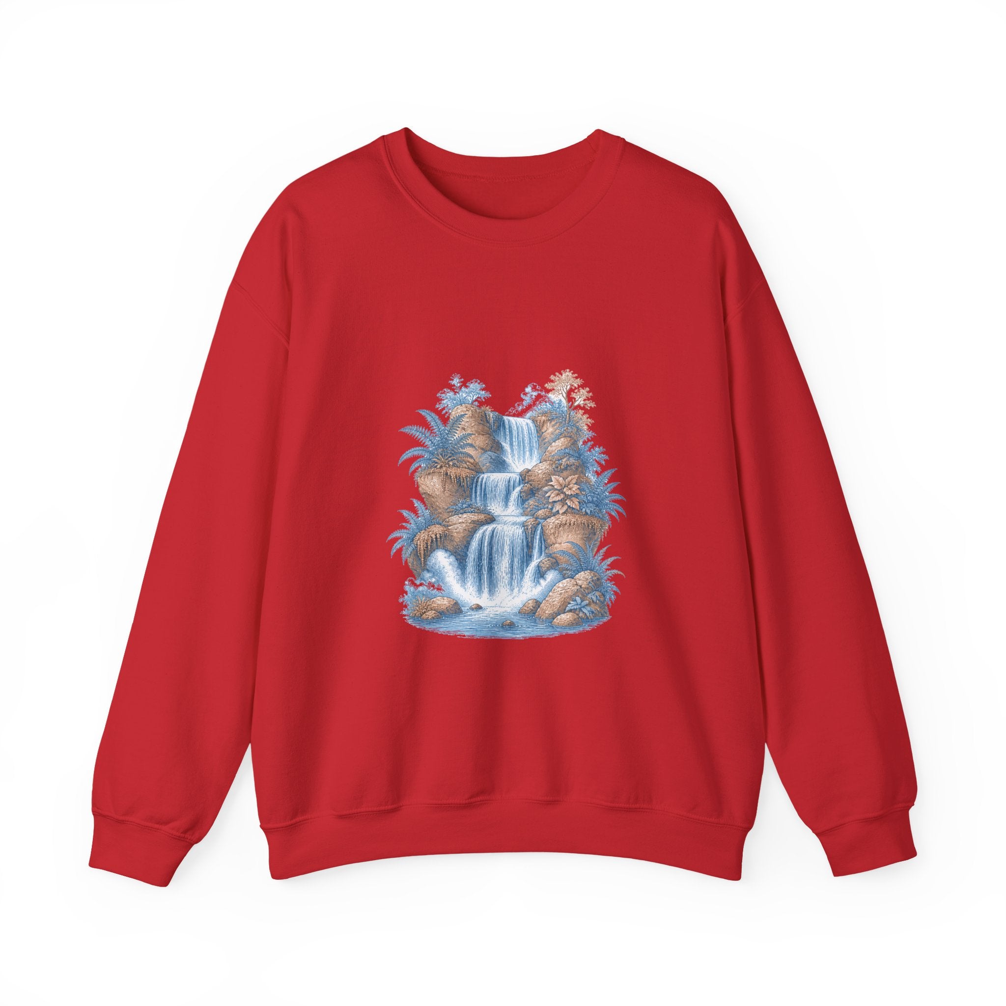 Matching Couple Sweatshirt - Wildfire & Waterfall Matching Couple Premium Fleece Sweatshirt Vintage Art His Hers Honeymoon Gift - Design B