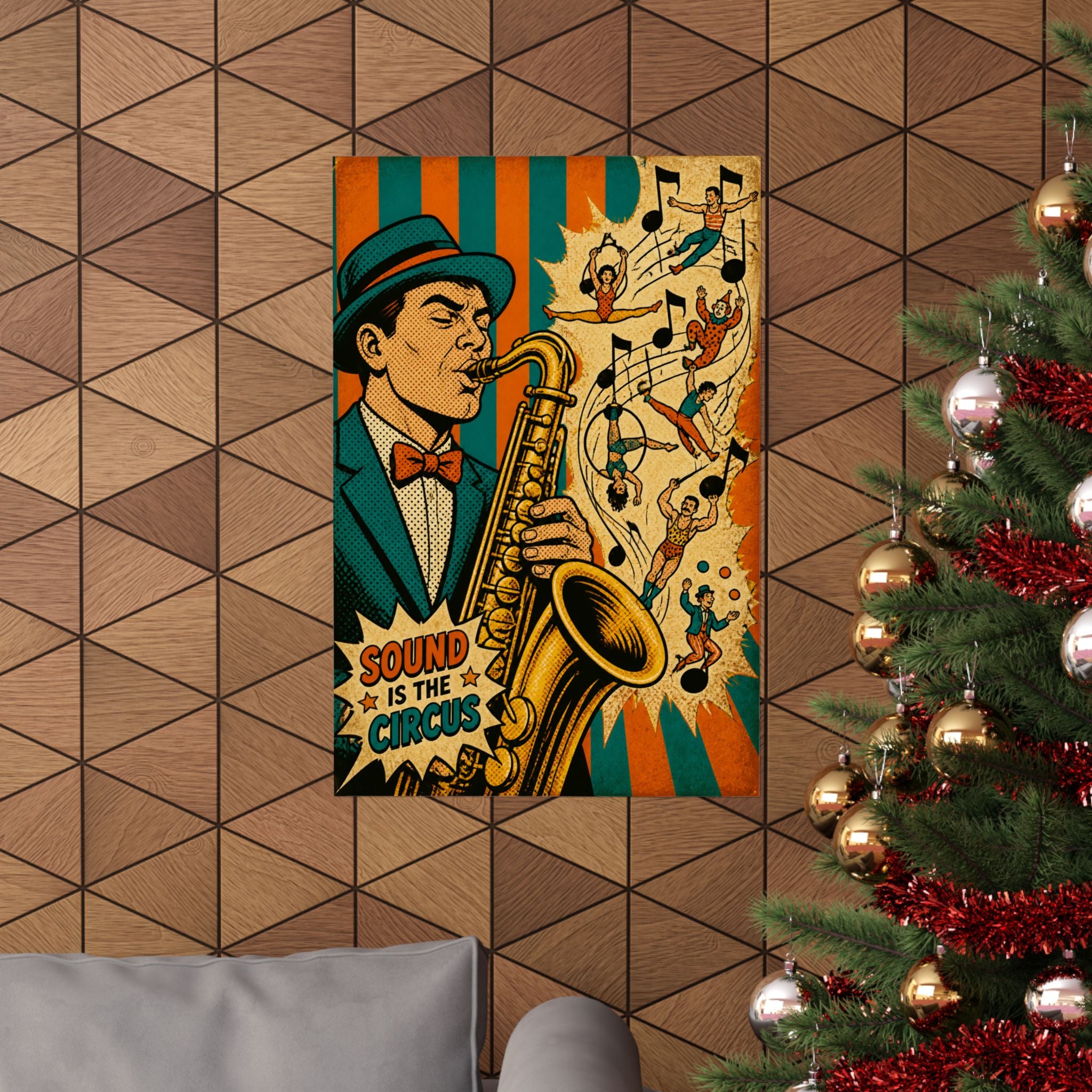 Saxophone Music Circus Wall Art Poster 24×36 Pop Art Restaurant Decor Maximalist Print