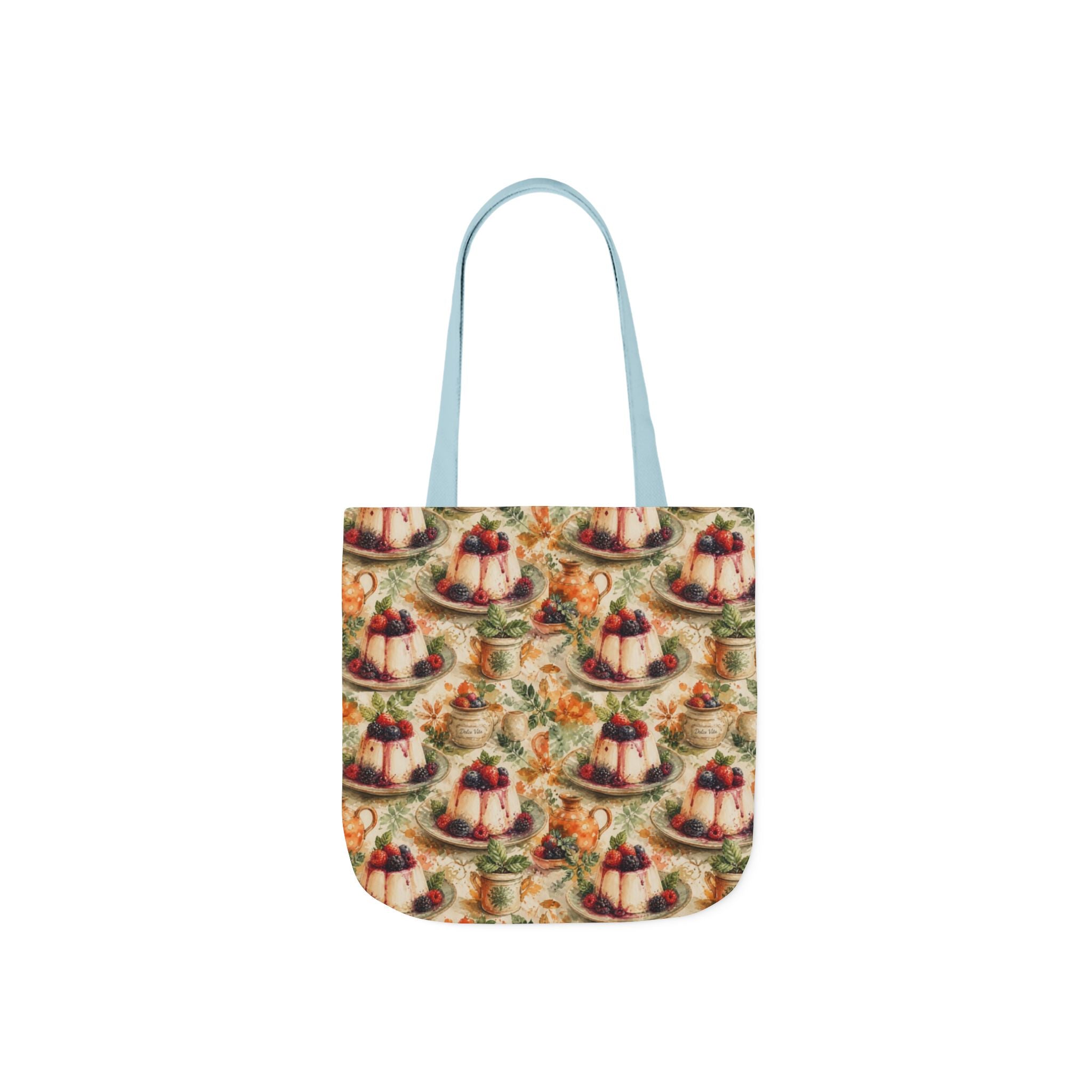 Panna Cotta Canvas Tote Bag Mediterranean Kitchen Watercolor Splash Design Italian Cottagecore Gift