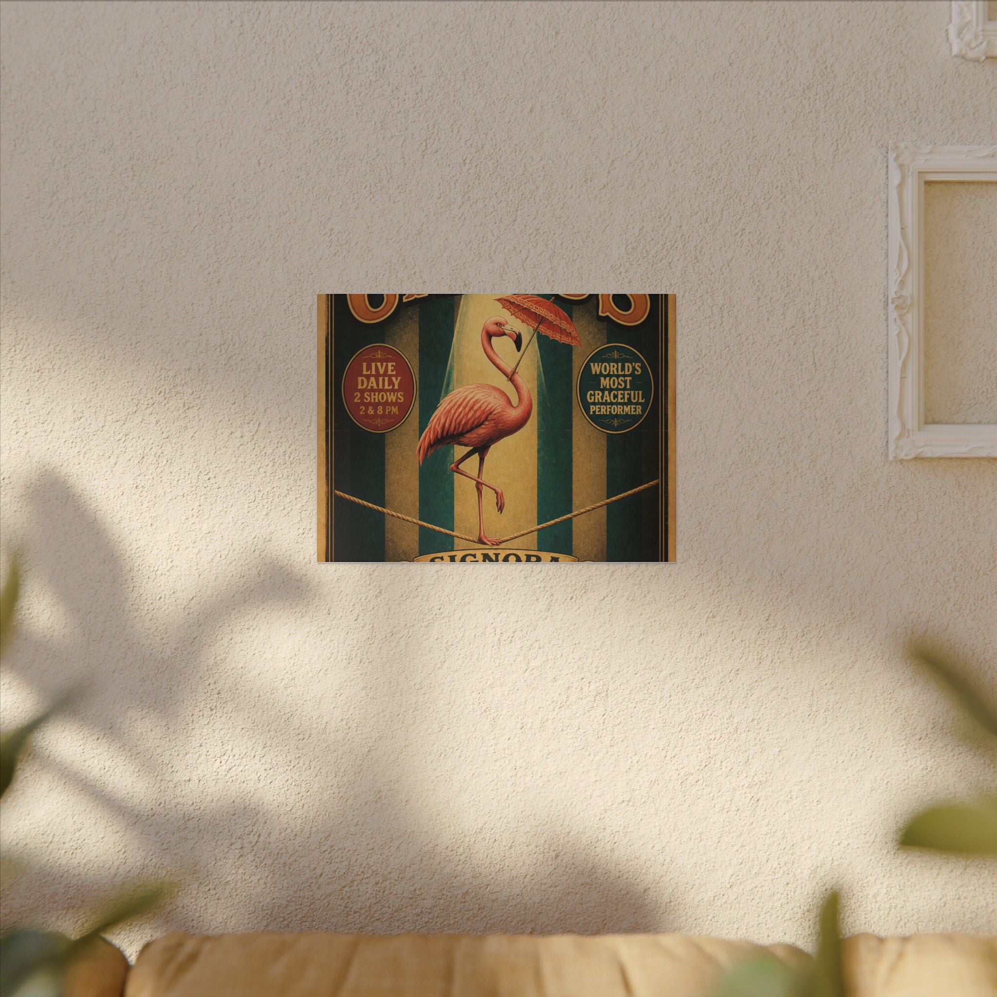 Flamingo Tightrope Wall Art Canvas 24×36 Vintage Circus Bedroom Decor Maximalist Print