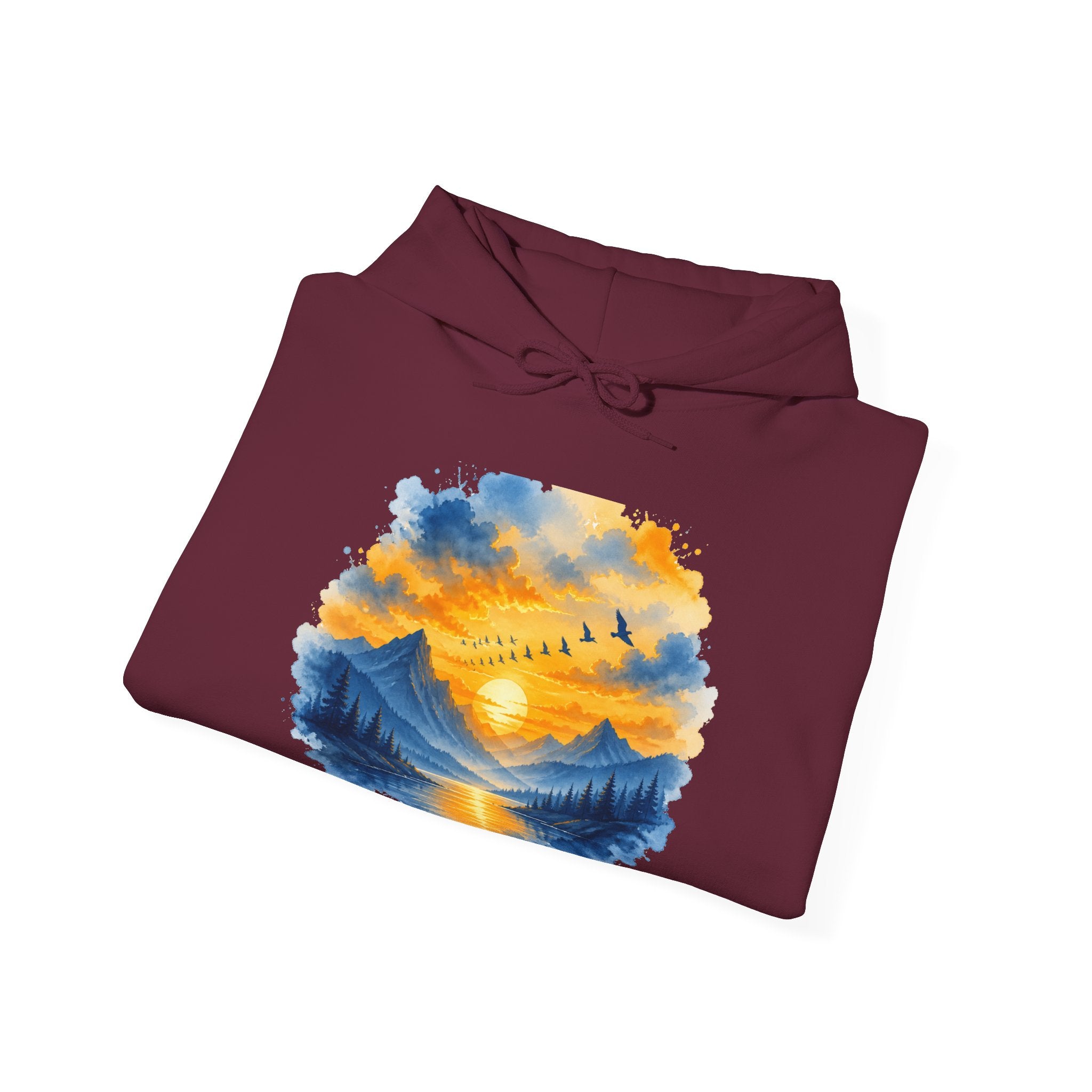 Matching Couple Sweatshirt - Sunrise & Sunset Matching Couple Hooded Sweatshirt Watercolor Art His Hers Engagement Gift - Design B