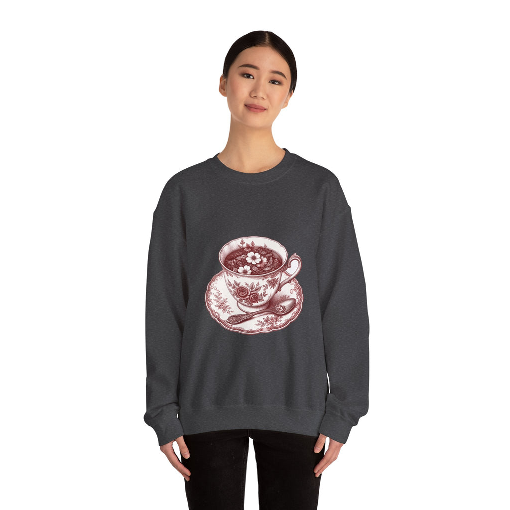 Matching Couple Sweatshirt - Coffee & Tea Matching Couple Comfort Colors Crew Hand-Drawn Art His Hers Anniversary Gift - Design B