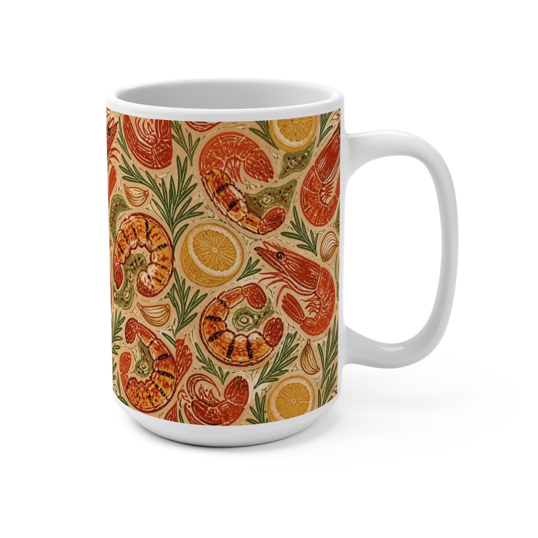 Mediterranean Shrimp 15oz Ceramic Mug Mediterranean Kitchen Linocut Design Italian Cottagecore Gift
