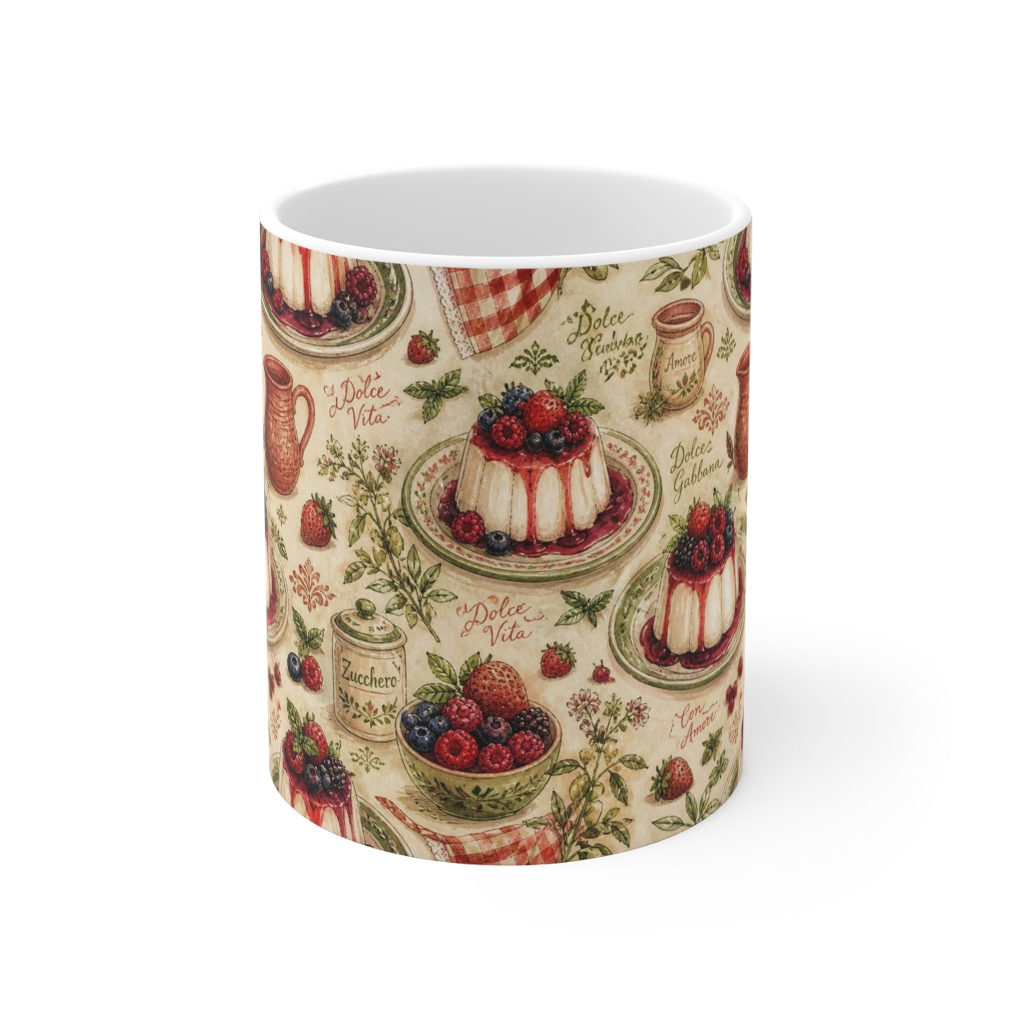 Panna Cotta 11oz Ceramic Mug Mediterranean Kitchen Watercolor Design Italian Cottagecore Gift