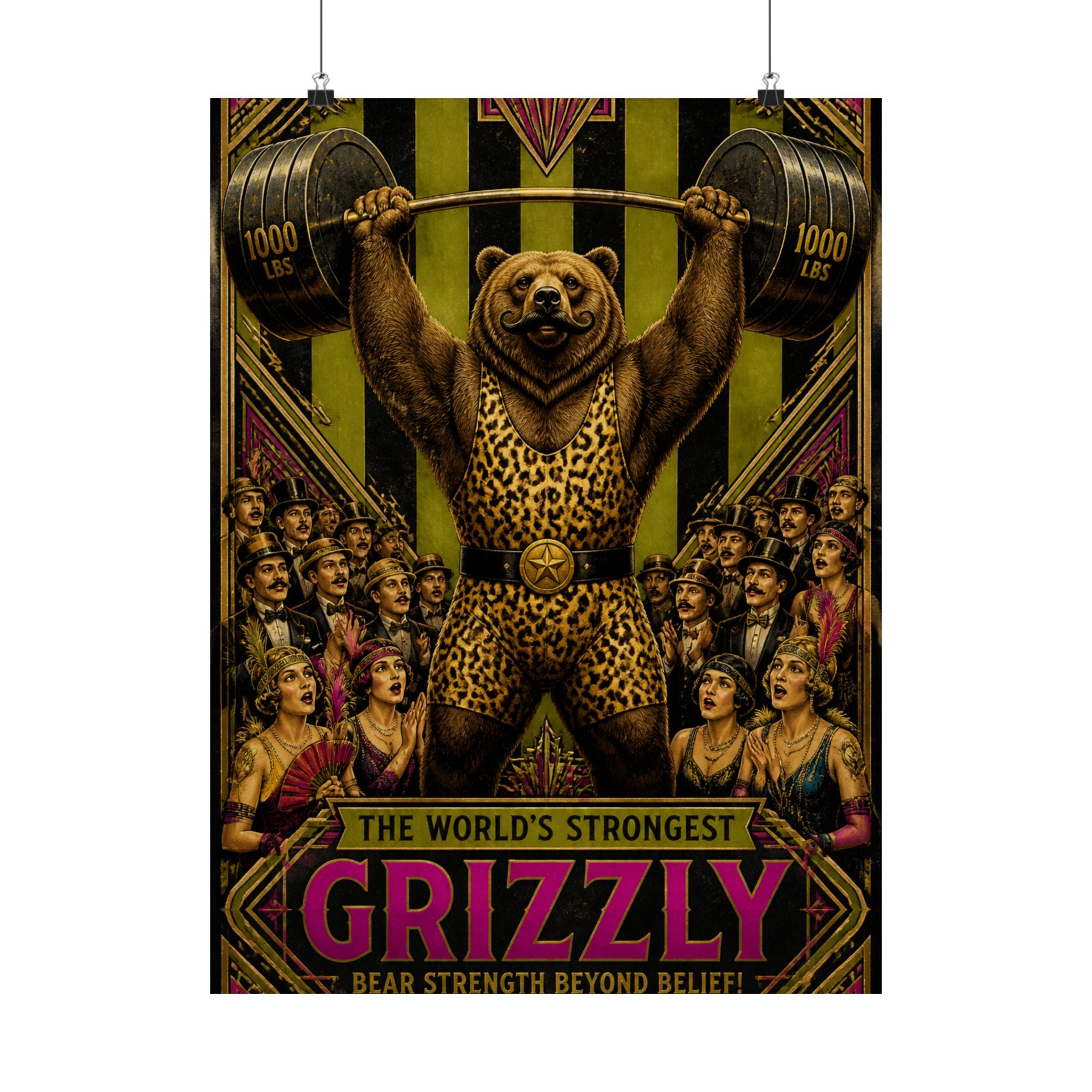 Strongman Bear Wall Art Poster 24×36 Art Deco Bar Area Decor Maximalist Print