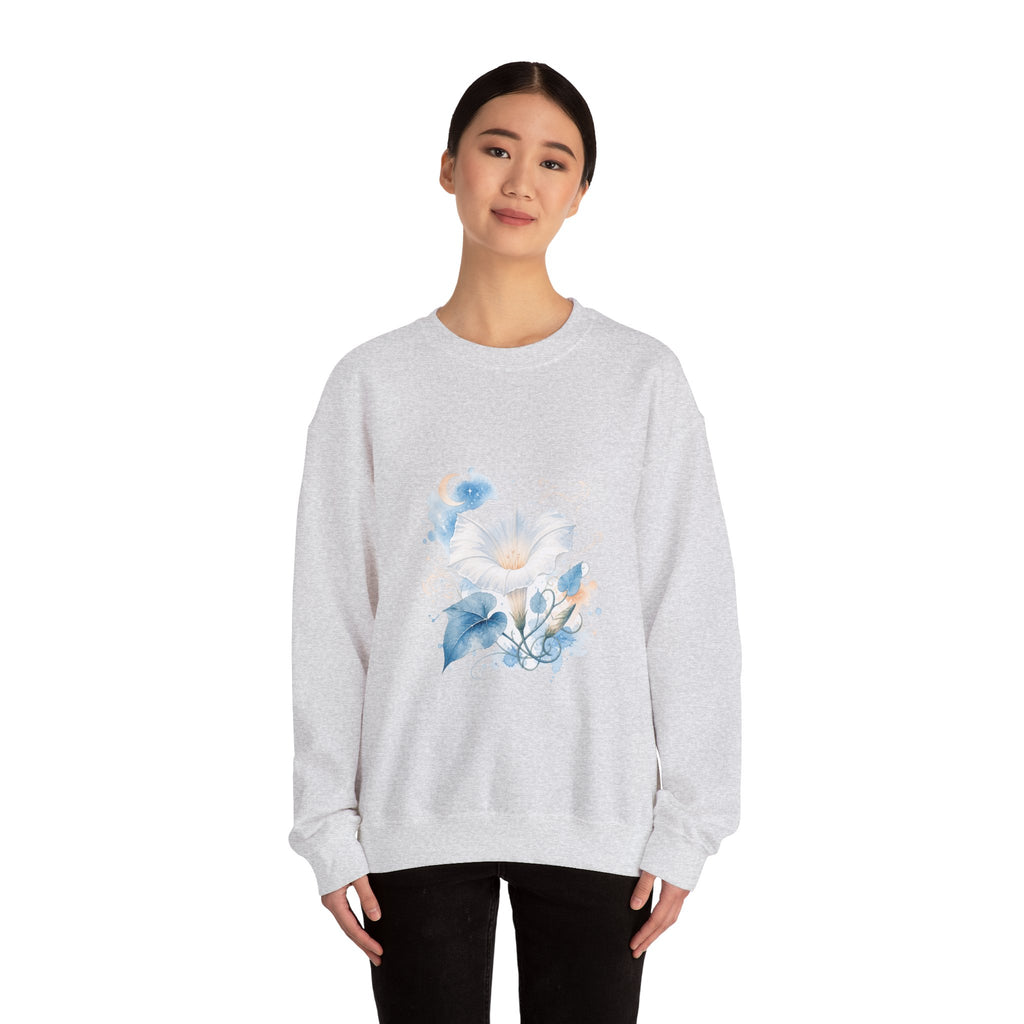 Matching Couple Sweatshirt - Sunflower & Moonflower Matching Couple Crewneck Sweatshirt Watercolor Art His Hers Engagement Gift - Design B
